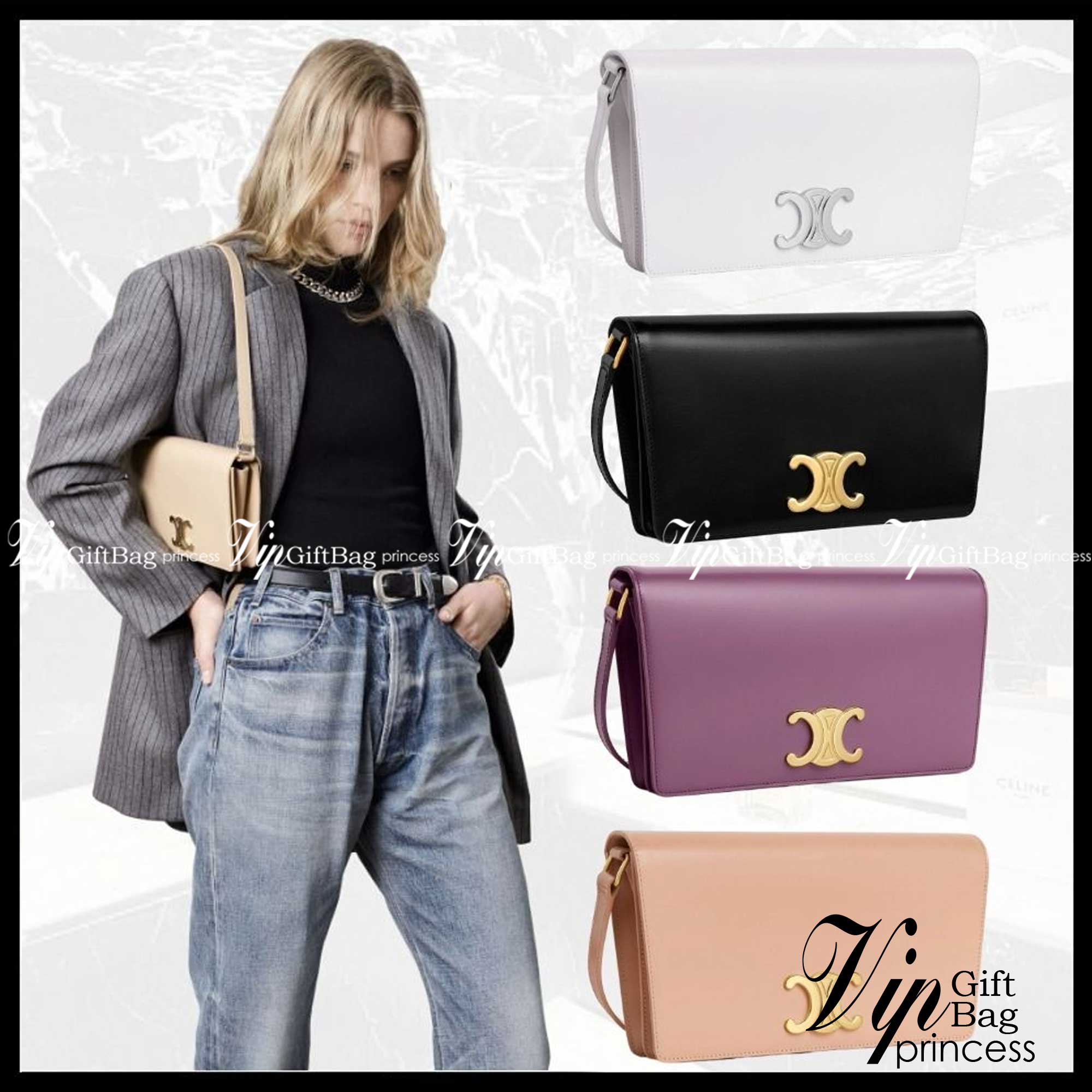 CELINE TRAPEZE TRIOMPHE BAG ดีไซน์เรียบหรู Timeless โดดเด่นมีเอกลักษณ์ ใช้ได้หลายโอกาส แมทช์กับการแต่งตัวง่าย จึงครองใจสาว ๆ ได้ไม่ยาก โดยเป็นกระเป๋าสะพายไหล่ที่อัดแน่นด้วยกลิ่นอายความคลาสสิกและหรูหราตามแบบฉบับของ Celine ด้านหน้าตกแต่งด้วยโลโก้สีทองโดดเด่