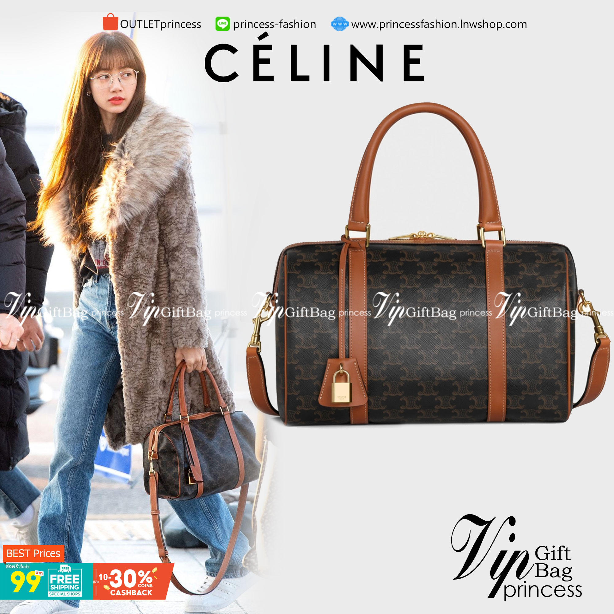 VIP 】CELINE BOSTON BAG IN TRIOMPHE CANVAS AND TAN ลวดลาย Triomphe Canvas Collection เป็นที่นิยมตลอดกาล มาในรูปแบบกระเป๋าทรงหมอนที่ได้รับความนิยมแบบทุกยุคทุกสมัย ซึ่งเป็นรูปทรงที่มีความคลาสสิก ดูดีแบบไม่มีตกยุค มาพร้อมขนาดที่ง่ายต่อการพกพา จัดเก็บหรือหยิบข