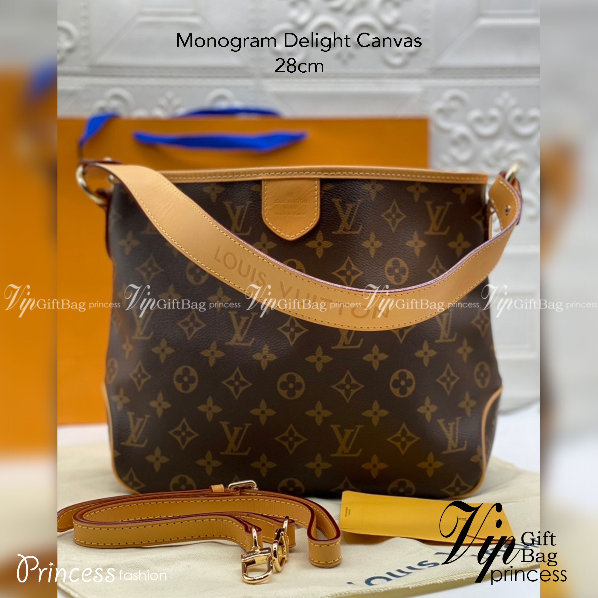 LV Monogram Delight Canvas มี 2 ขนาด กระเป๋าสะพายข้างทรงสูงใบใหญ่หนังแกะสังเคราะห์ หูหิ้วปั้มโลโก้ ด้านในมี1ช่องซิป 1ช่องใส่ของจุกจิ๊ก อะไหล่ทองหรูหรา มีสายยาว ถอดสายได้ ปรับระดับได้ จุของได้เยอะ หรูหรา สวยงาม เหมาะกับทุกโอกาศ ต้องมีติดตู้ห้ามพลาดเลยค่า