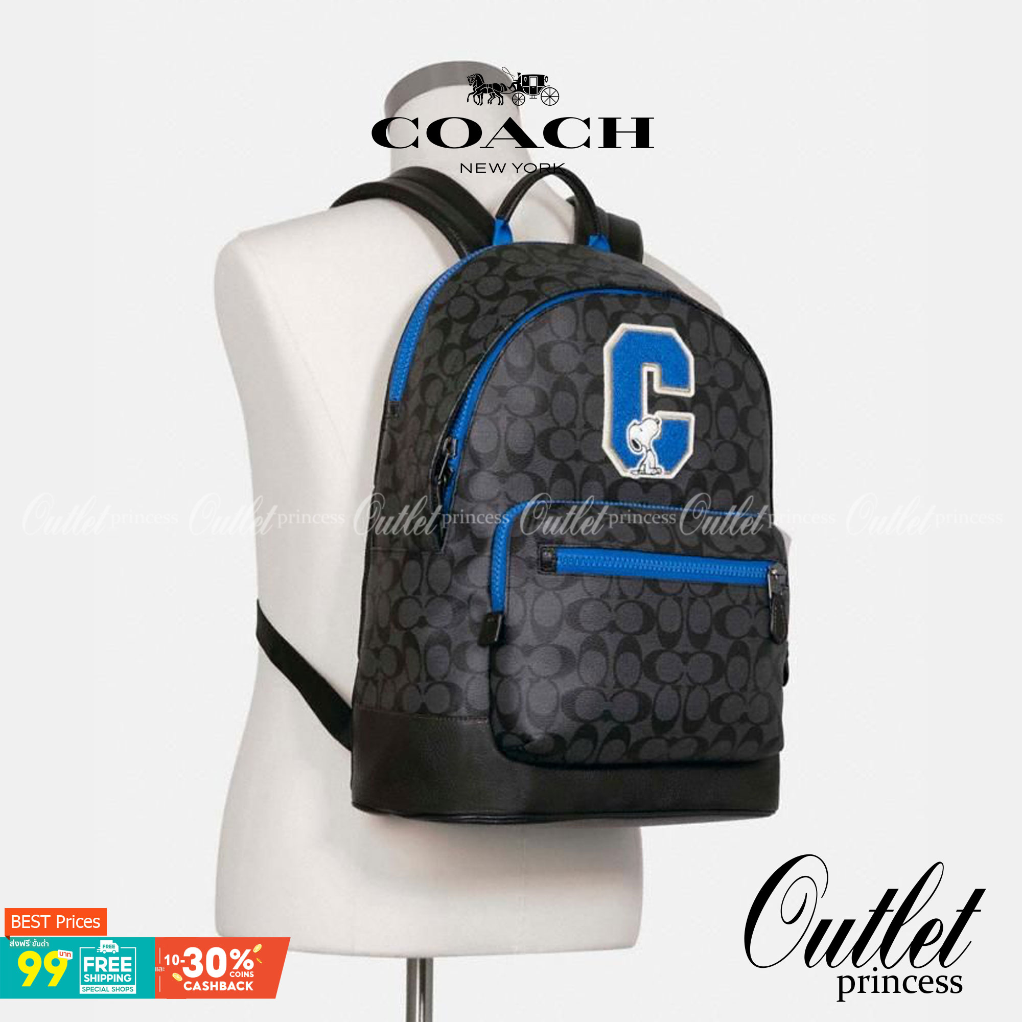 เป้รุ่นใหญ่ คู่ใจไปไหนไปกันค่าาา 🔺ใช้ได้ทั้งชาย//หญิง นะคะรุ่นนี้ Coach C5511 X Peanuts West Backpack In Signature Canvas With Varsity Patches 📌พร้อมส่ง! กระเป๋าสะพายหลังแบบมีหูหิ้ว หนังแท้อย่างดี หนังนิ่มมือดีมากค่ะ! 🌈จุดเด่นตรงด้