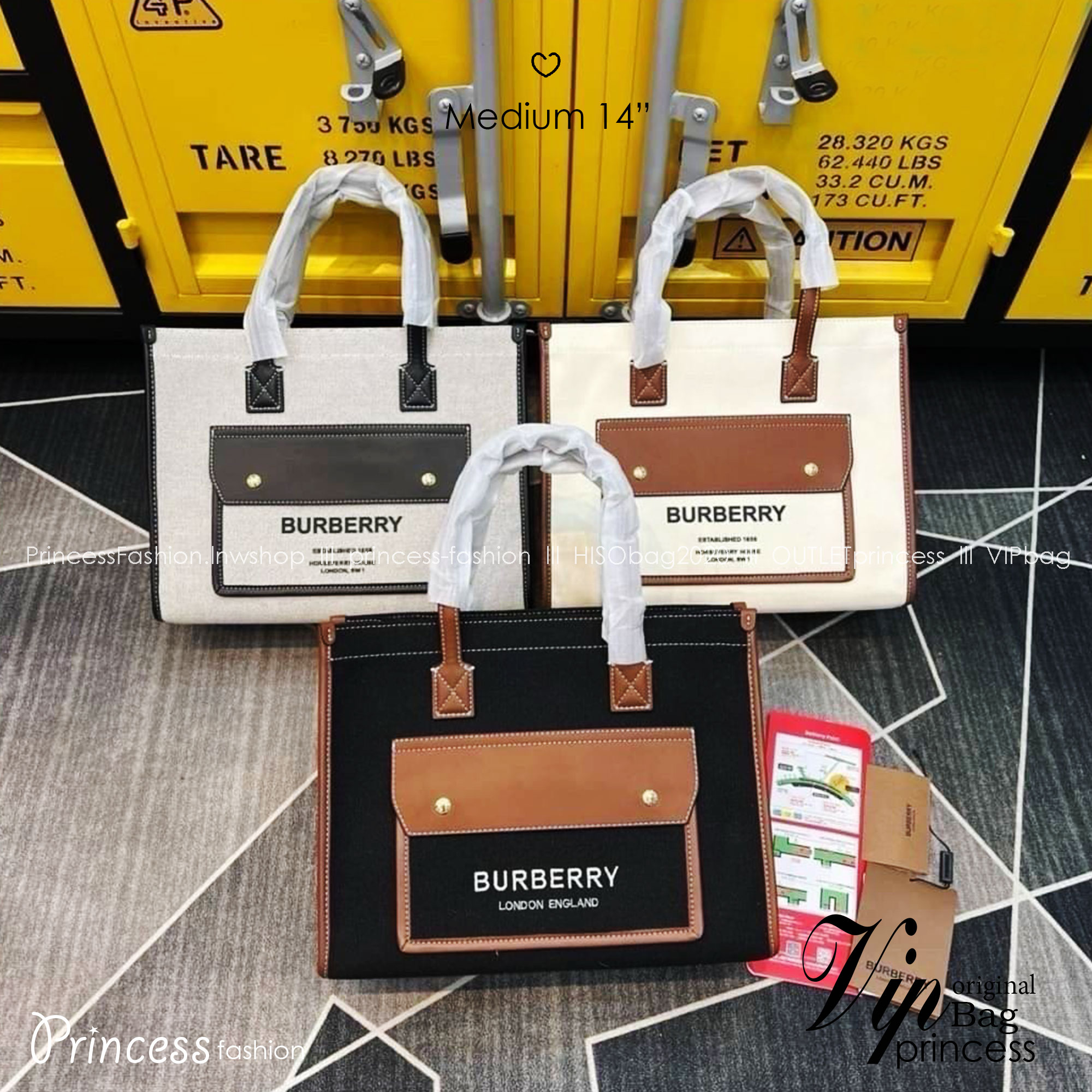 Burberry Freya Canvas Tote Bag Medium กระเป๋าสะพายทรงโท้ทใบกลาง ดีไซน์ทรงเหลี่ยมสวยอยู่ทรง