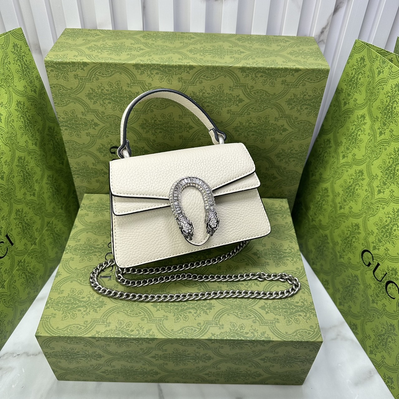 GUCCI DIONYSUS MINI TOP HANDLE BAG กระเป๋าสะพายไดโอนิซูสหรูหราเป็นเอกลักษณ์ โดดเด่นด้วยหัวเสือ เกรดออริ สลับแท้ 1:1 ใช้งานต่างประเทศได้