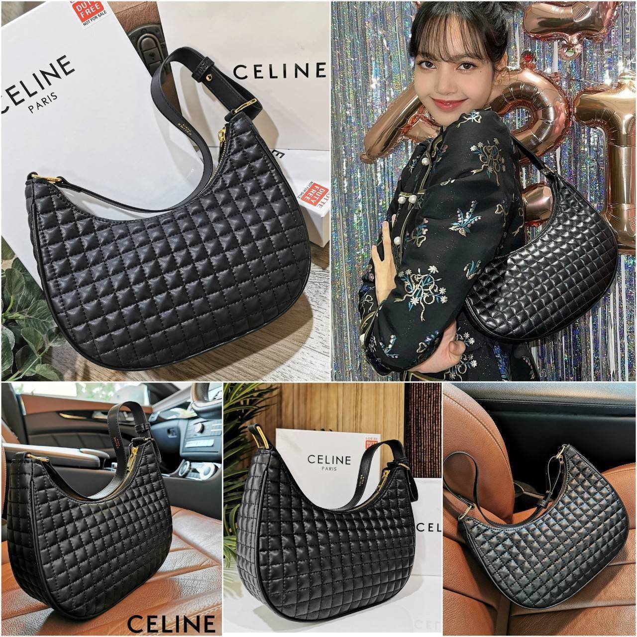 พรีเมี่ยมกิ๊ฟแท้ 100% 】CELINE SHOULDER BAG VIP GIFT WITH PURCHASE (GWP) พรีเมี่ยมกิ๊ฟ Limited Edition จาก CELINE HAUTEPARFUME DUTYFREE COUNTER วัสดุ LAMBSKIN หนังนิ่มสวยอยู่ทรงดีไซน์หรูฮิตสุดๆในเกาหลี เปิดปิดด้วยซิปแบรนด์สีทอง