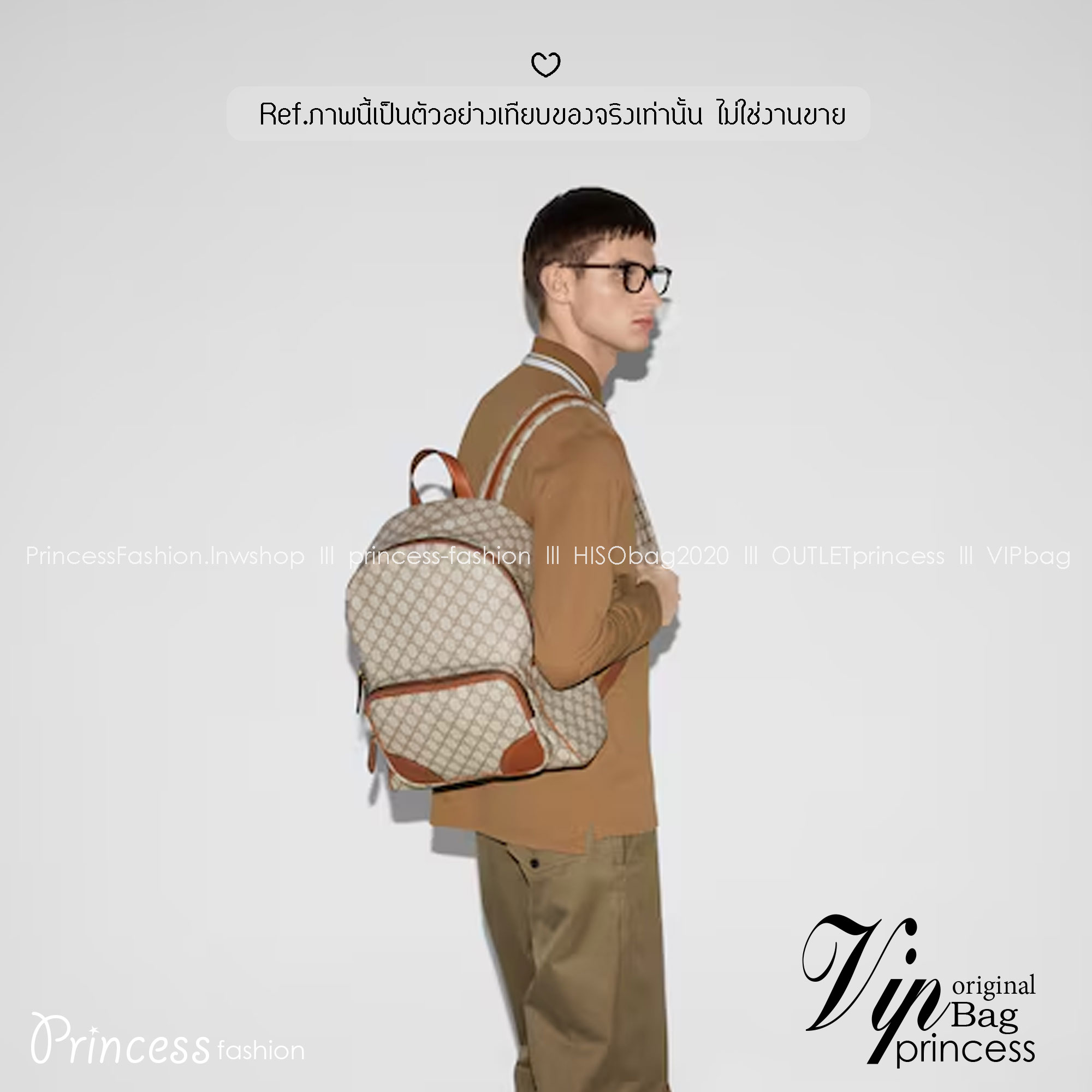 ORI หนังแท้ | Brown Gucci GG Emblem medium backpack กระเป๋าสะพายหลัง กระเป๋าเป้ ดีไซน์เรียบง่าย รูปทรงใช้งานง่าน ภายในโล่งกว้าง จุของได้เยอะ