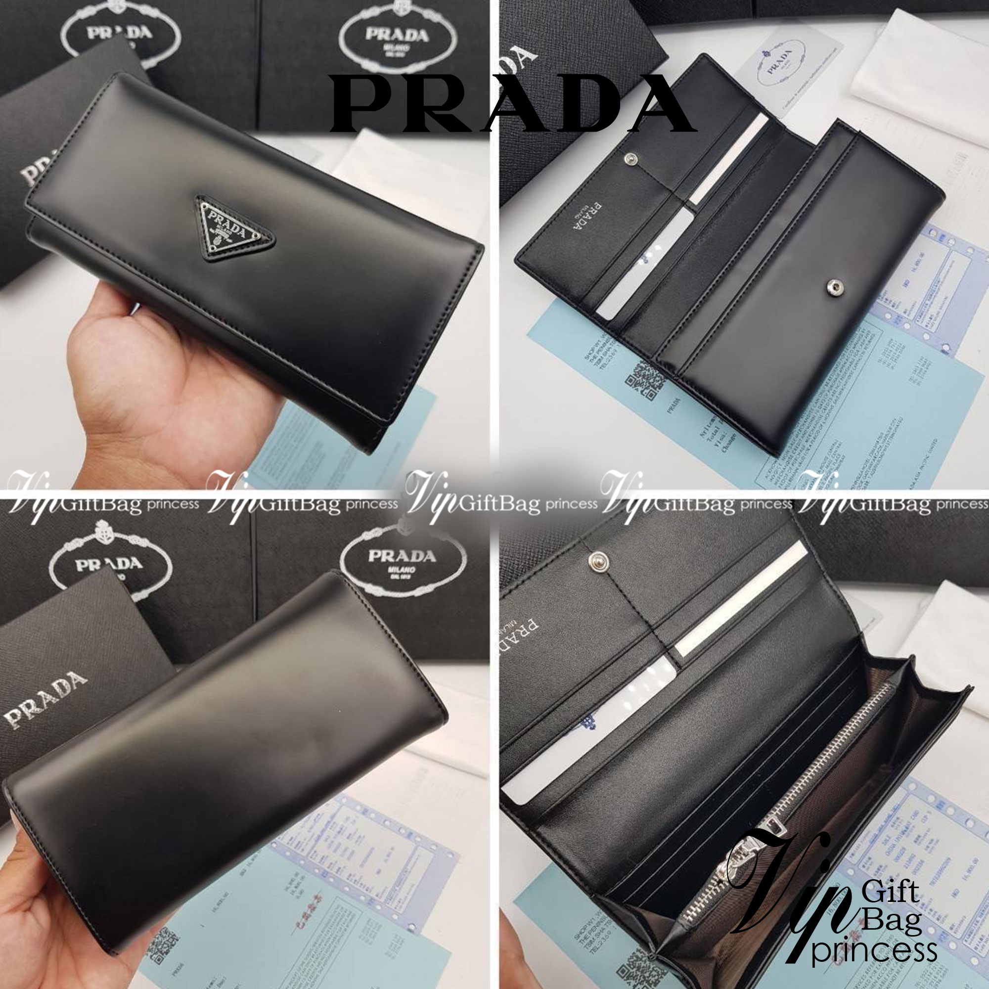 หนังแท้ Prada Long Wallet / Prada Wallet กระเป๋าสตางค์ใบยาว ใช้งานง่าย สวยหรู งานหนังแท้ทั้งใบ ภาพสินค้าถ่ายจากงานขายจริง ใช้งานต่างประเทศได้