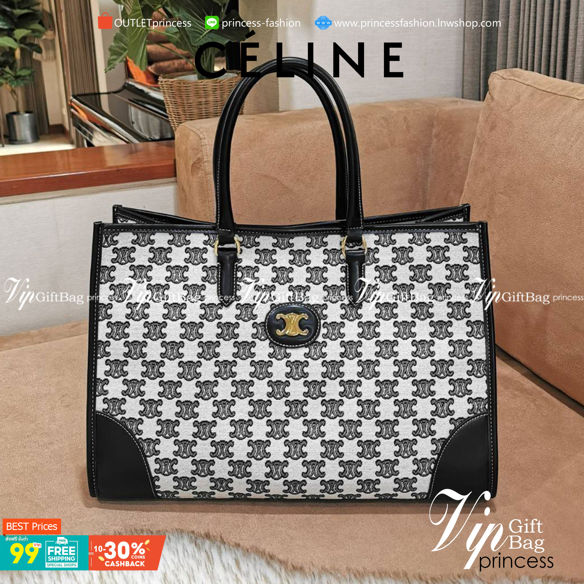 CELINE LARGE TOTE BAG VIP GIFT WITH PURCHASE (GWP) กระเป๋าพรีเมี่ยมกิ๊ฟ Limited จาก CELINE HAUTE PARFUME DUTYFREE COUNTER วัสดุ CANVAS ทรงเหลี่ยมดีไซน์ Casual สวยคลาสสิคสไตล์สาว Lisa ใบใหญ่ใส่สัมภาระได้เยอะจุใจภายในโล่งกว้าง ใส่เอกสาร A4 หนังสือ กระเป๋าสต