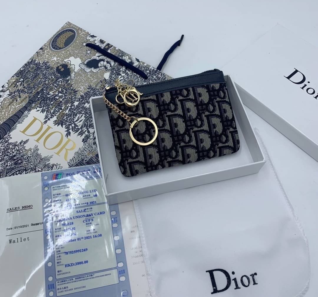 DIOR WALLET COIN PURSE กระเป๋าใส่เหรียญใส่การ์ดซิปอะไหล่ทอง งานปั้มแบรนด์ พร้อมส่งที่ไทย ภาพสินค้าถ่ายจากงานขายจริง ใช้งานต่างประเทศได้