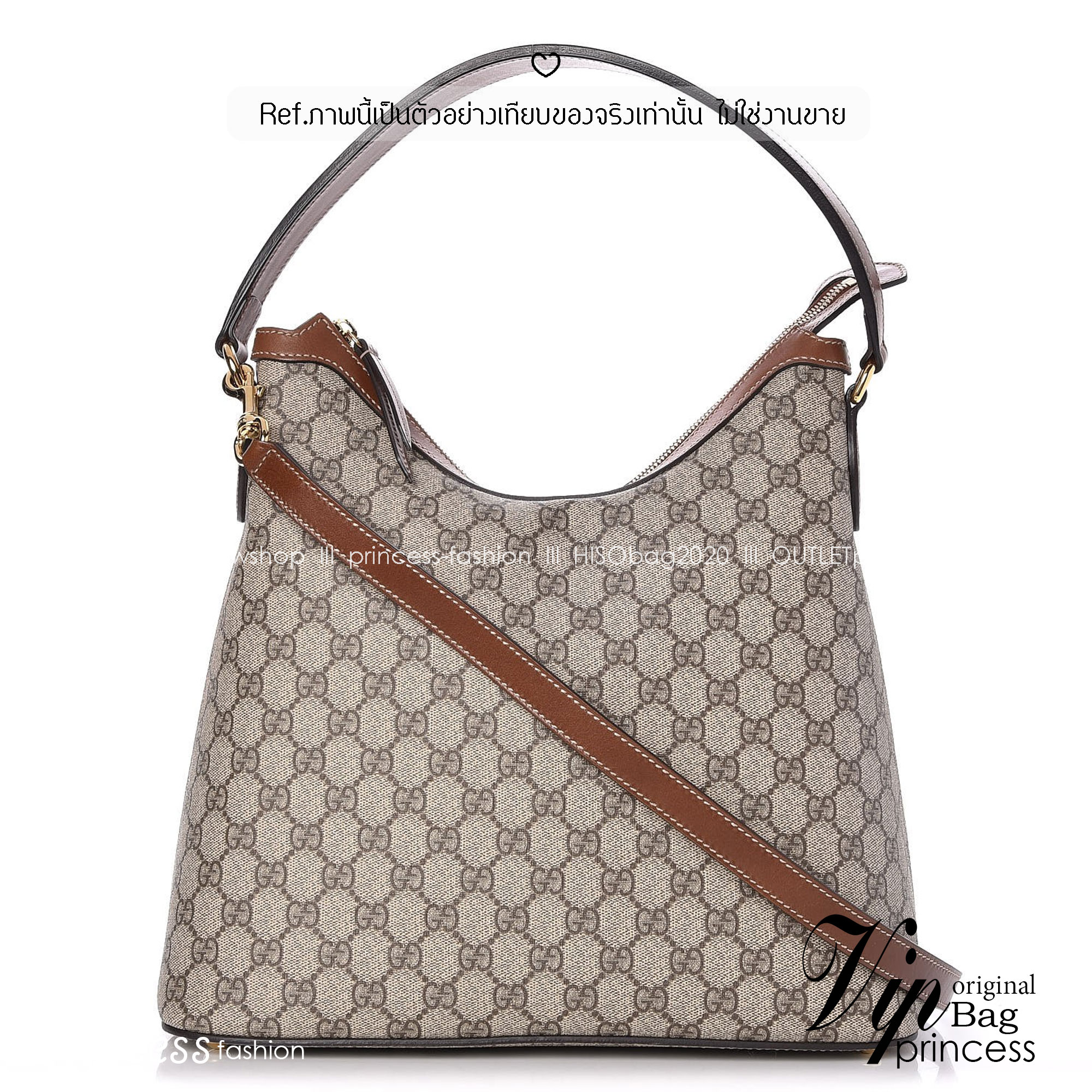 GUCCI GG Supreme Monogram Linea A Hobo Brown กระเป๋าทรงโฮโบวินเทจใบใหญ่ จุของได้เยอะ ลายโมโนแกรมคมชัด ตกแต่งกระเป๋าด้านหลังเพิ่มกิมมิกสวยน่าสนใจ เป็นอีกใบที่เรียบหรูดูแพง