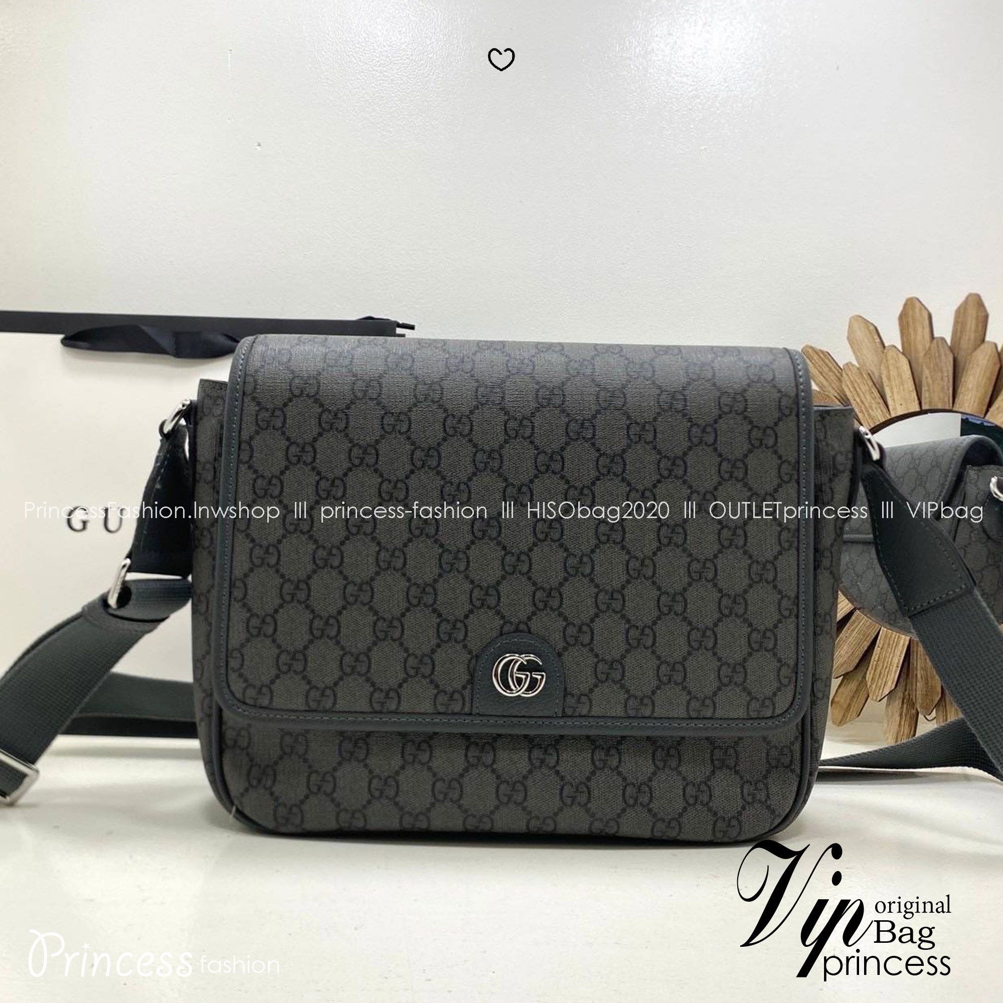 ORI หนังแท้ | GUCCI Ophidia medium messenger bag Gray กระเป๋าสะพายทรงแมสเซ็นเจอร์ Canvas GG Supreme เนื้อผ้าที่เหมาะสำหรับไลน์แอคเซสเซอรี่สำหรับผู้ชาย