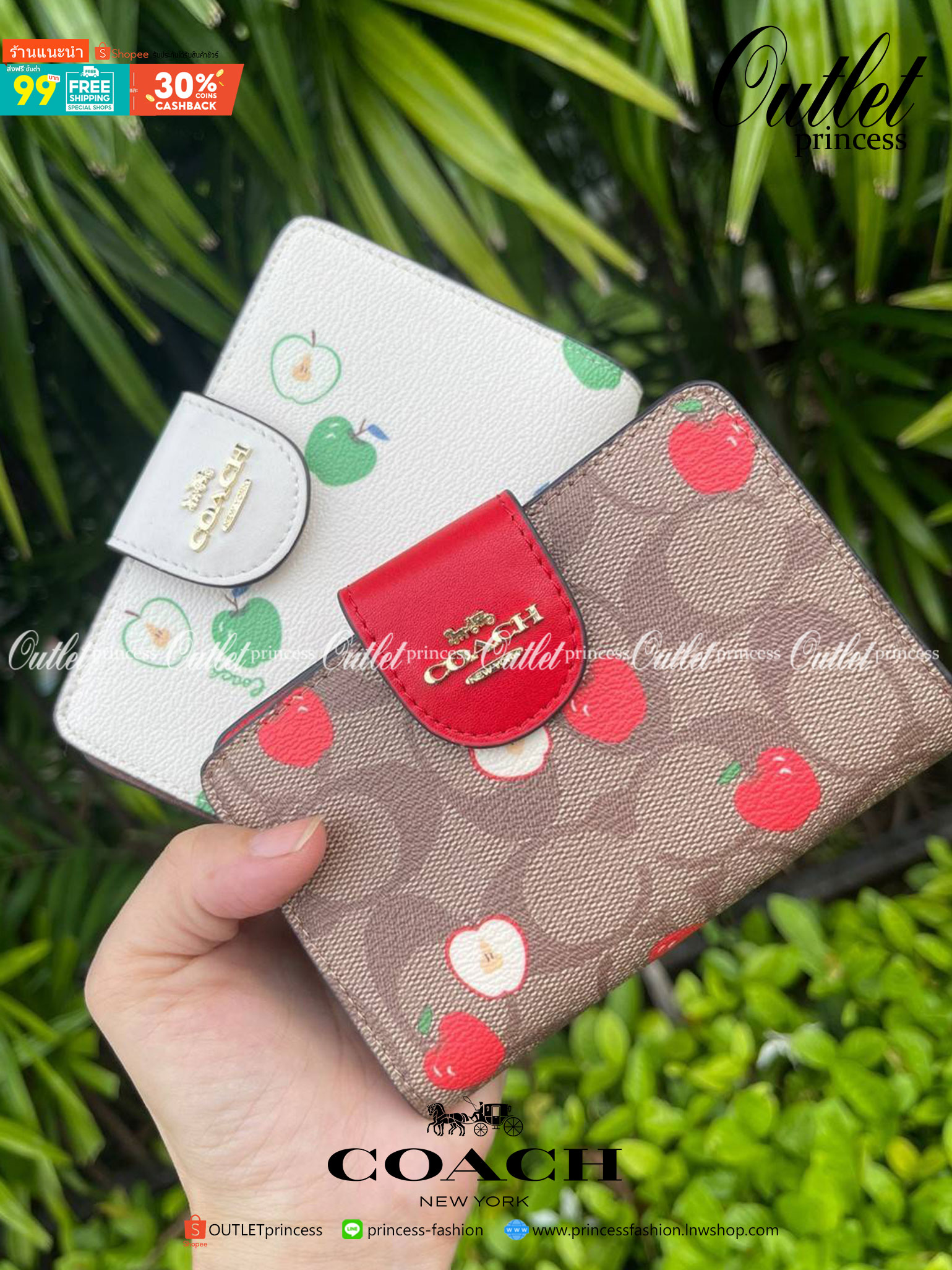 COACH C4117 MEDIUM CORNER ZIP WALLET IN SIGNATURE CANVAS WITH APPLE PRINT ดีไซน์ใหม่ล่าสุด!! คอลเลคชั่นลายพริ้นท์แอปเปิ้ลแดงโดดเด่นบนพื้นลายซิกเนเจอร์ เพิ่มลูกเล่นให้กระเป๋าสตางค์ของคุณ กระเป๋าสตางค์ใบกลาง ขนาดกำลังเหมาะมือ วัสดุหนังแคนวาส ดูแลรักษาง่าย ม