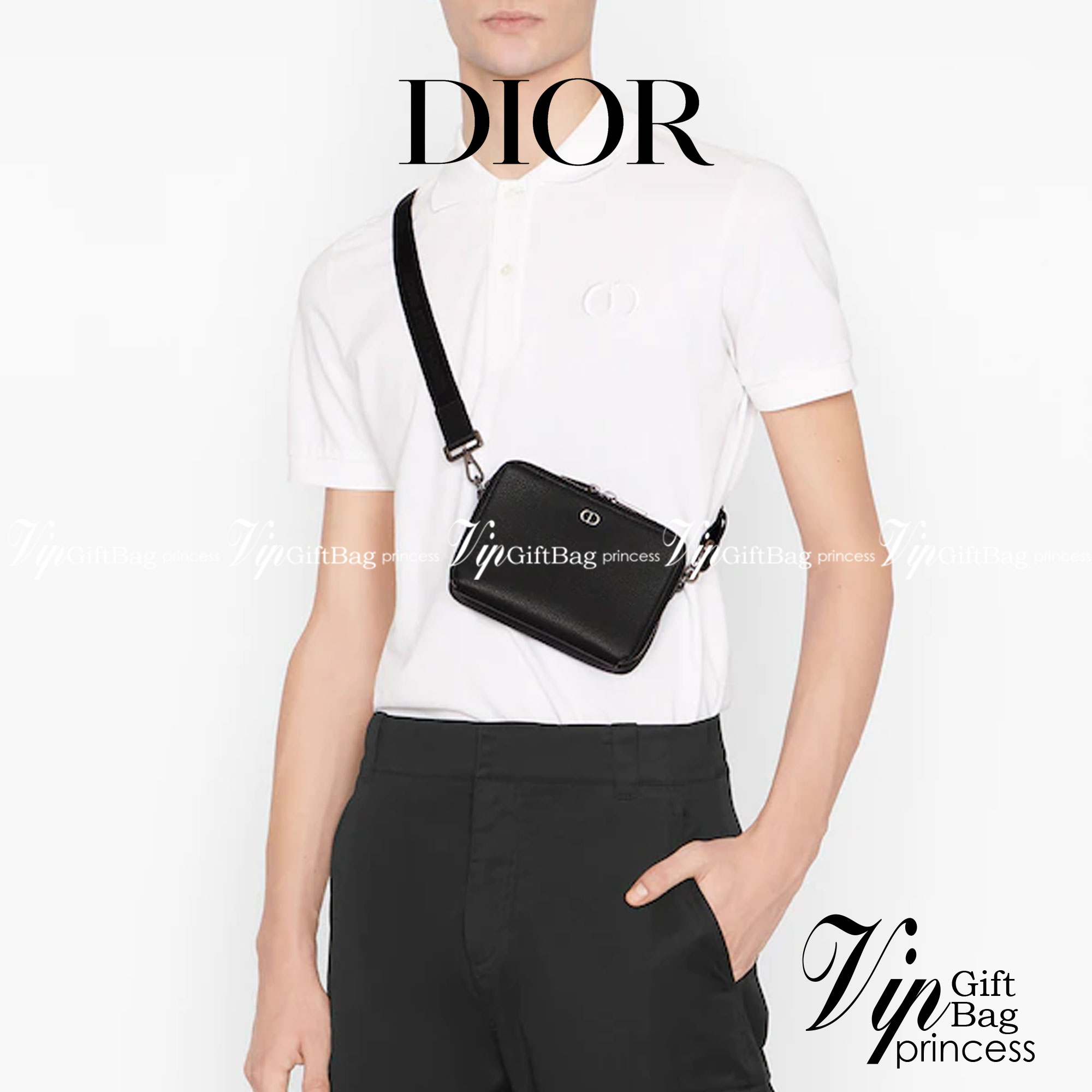 หนังแท้ CHRISTIAN DIOR BLACK GRAINED CALFSKIN POUCH WITH SHOULDER STRAP BAG พร้อมส่งที่ไทย เกรดออริจินอลหนังแท้ทั้งใบ ภาพสินค้าถ่ายจากงานขายจริง ใช้งานต่างประเทศได้