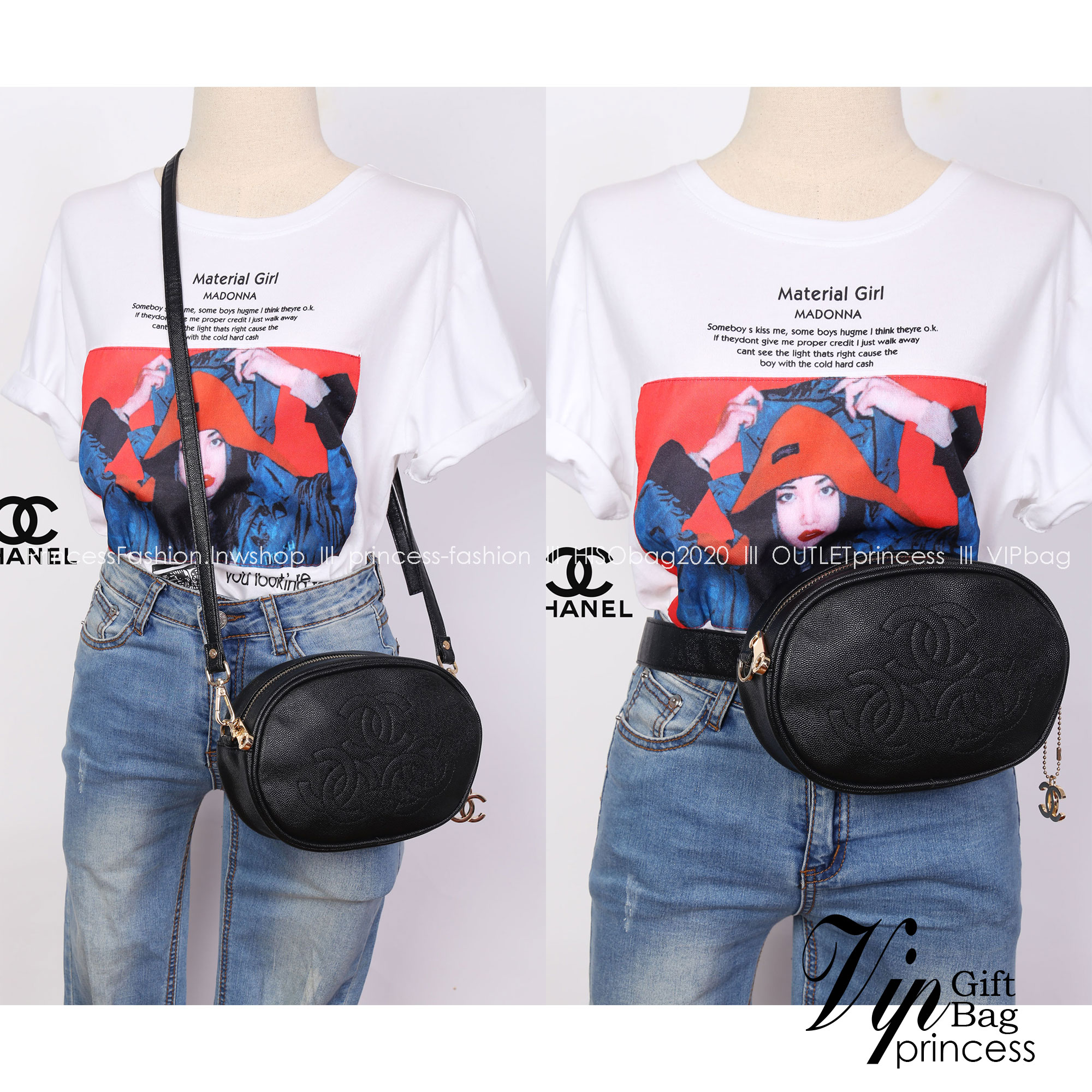 CHANEL waist and crossbody bag with 2 straps / Chanel Belt Bag กระเป๋าสะพาย หรือคาดเอวด้วยเข็มขัด วัสดุทำจากหนังพรีเมี่ยมลายคาเวียร์ทั้งใบด้านหน้ามีโลโก้แบรนด์