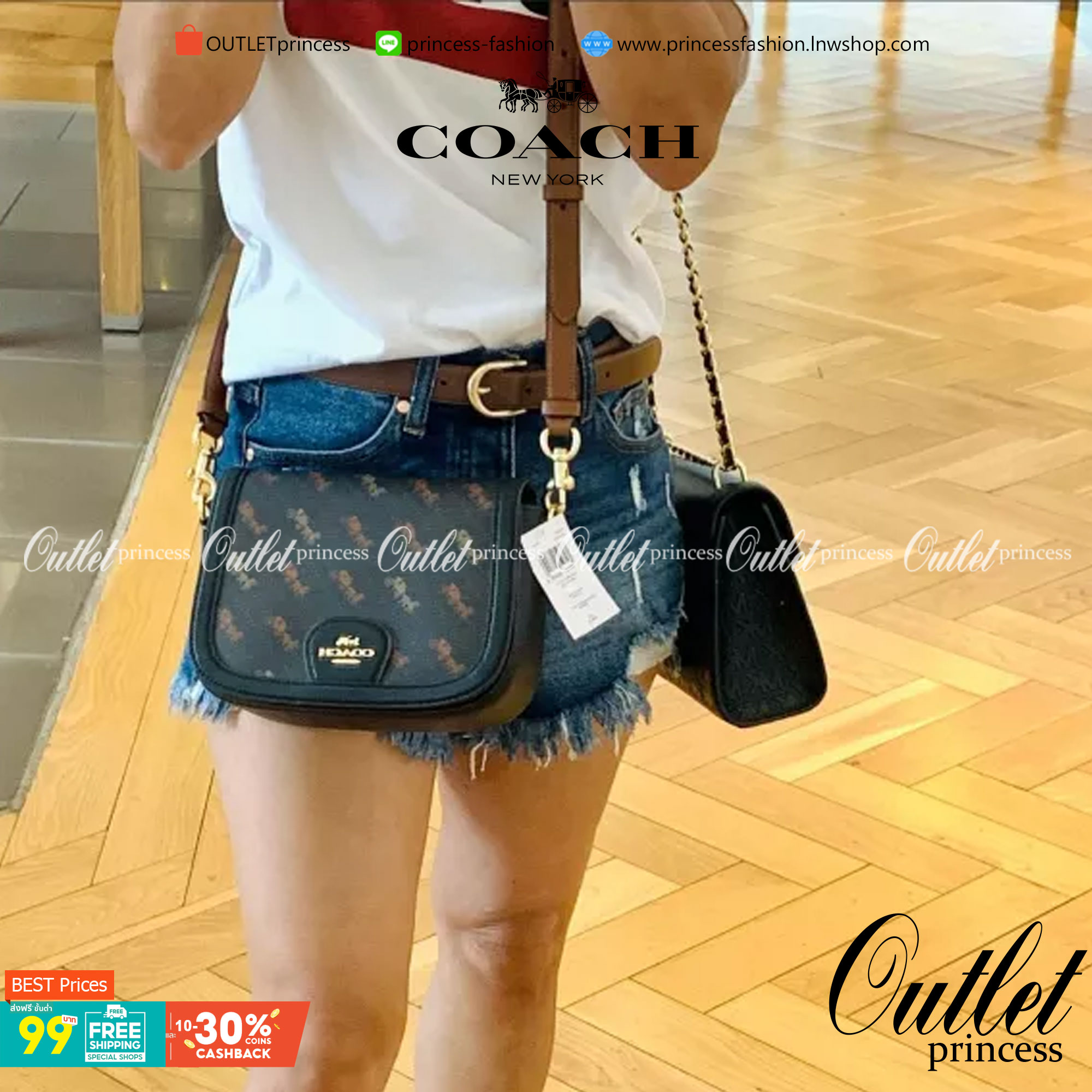 OUTLET 】COACH SADDLE BAG WITH HORSE AND CARRIAGE DOT PRINT (COACH C4059) กระเป๋าสะพายข้าง ลายม้าและรถลาก item ใหม่ที่สาวๆต้องมีนาทีนี้ห้ามพลาด รูปทรงโค้งมน วัสดุ พีวีซี ผ้าใบเคลือบพิมพ์ลายเป็นหนังเรียบ ทนทานและกันคราบสกปรกทั้งสี่ด้านเป็นหนังคุ้มสุดๆ ภายใน