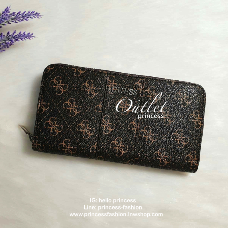 GUESS FACTORY WOMEN'S ZIP AROUND LONG WALLET กระเป๋าสตางค์หนังทรงซิปรอบพิมพ์ลายแบรนด์ ด้านหน้าติดโลโก้แบรนด์ ภายในมีช่องใส่ธนบัตร ช่องใส่บัตรหลายช่องและช่องซิปกลางใส่เหรียญ มีให้เลือกถึง 4 สี สวยคุ้ม น่าใช้มากๆค่า