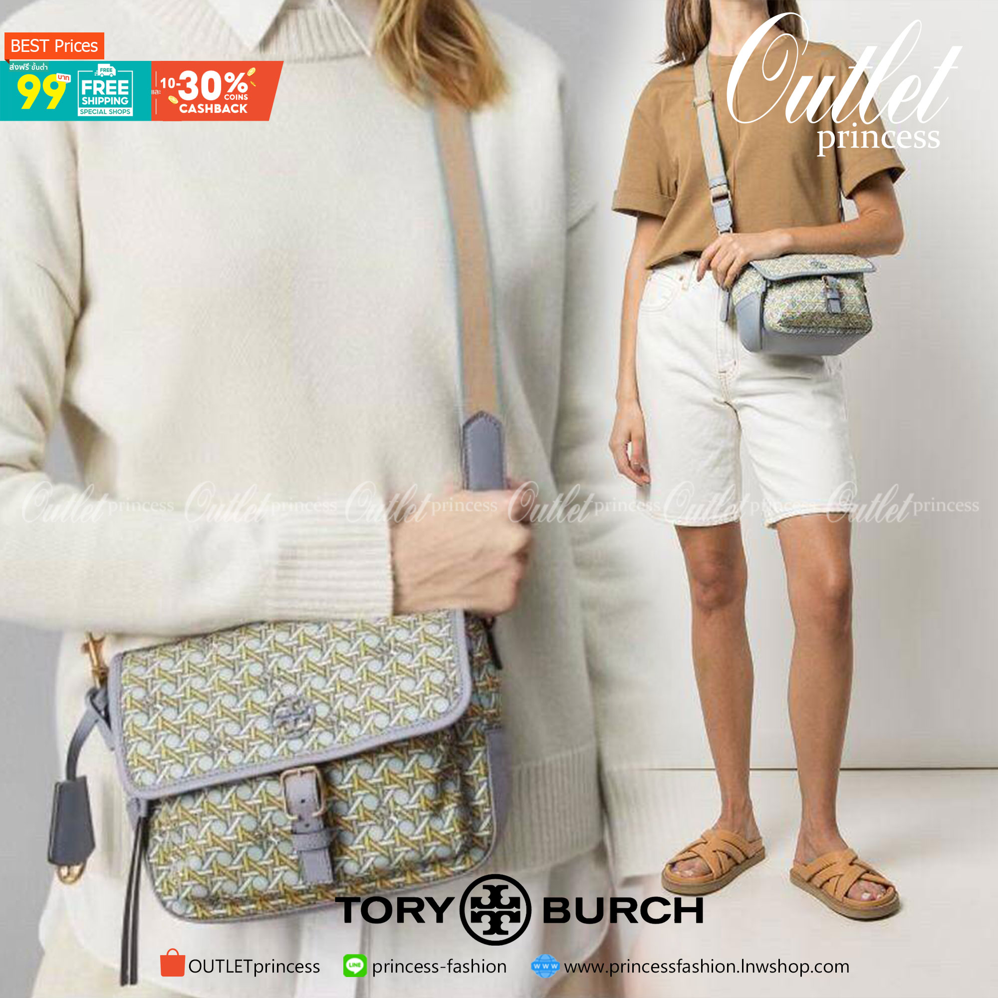 ของแท้ 💯% 】Tory Piper Printed Crossbody 80486 กระเป๋าถือ สะพายข้างหรือ Crossbody ได้ วัสดุผ้า nylon ด้านในโล่งมี1ช่องซิป และ1ช่องใส่ของจุกจิก ซับในผ้าสวยหรู