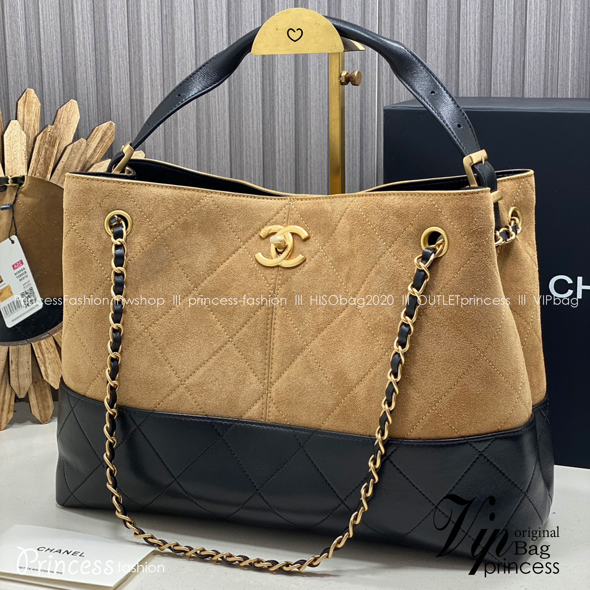 ORI หนังแท้ | CHANEL Shopping Bag 25A Suede Bag กระเป๋าสะพายทรงโท้ท ดีไซน์ใหม่หนังกำมะหยี่โทนน้ำตาล ใช้งานง่าย สวยหรูดูแพง ฐานหนังแท้สีดำตัดอย่างลงตัว