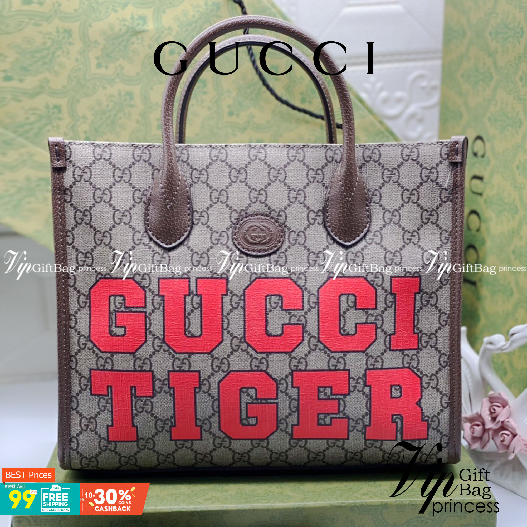 หนังแท้ Gucci Tiger GG small tote bag พร้อมส่งที่ไทย