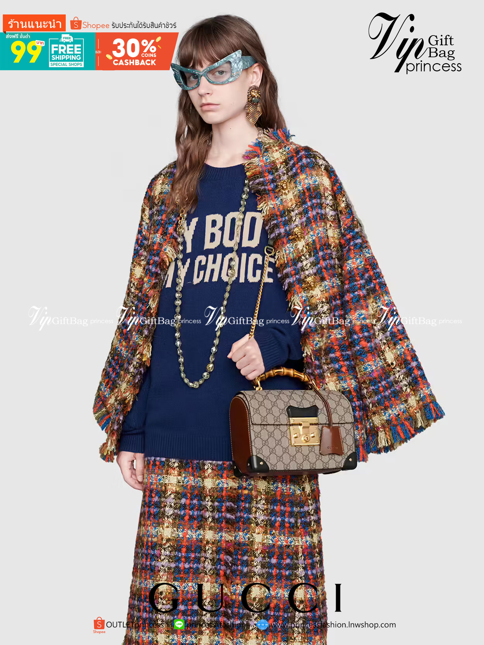 VIP 】หนังแท้ GUCCI Padlock GG small bamboo shoulder bag พร้อมส่งที่ไทย