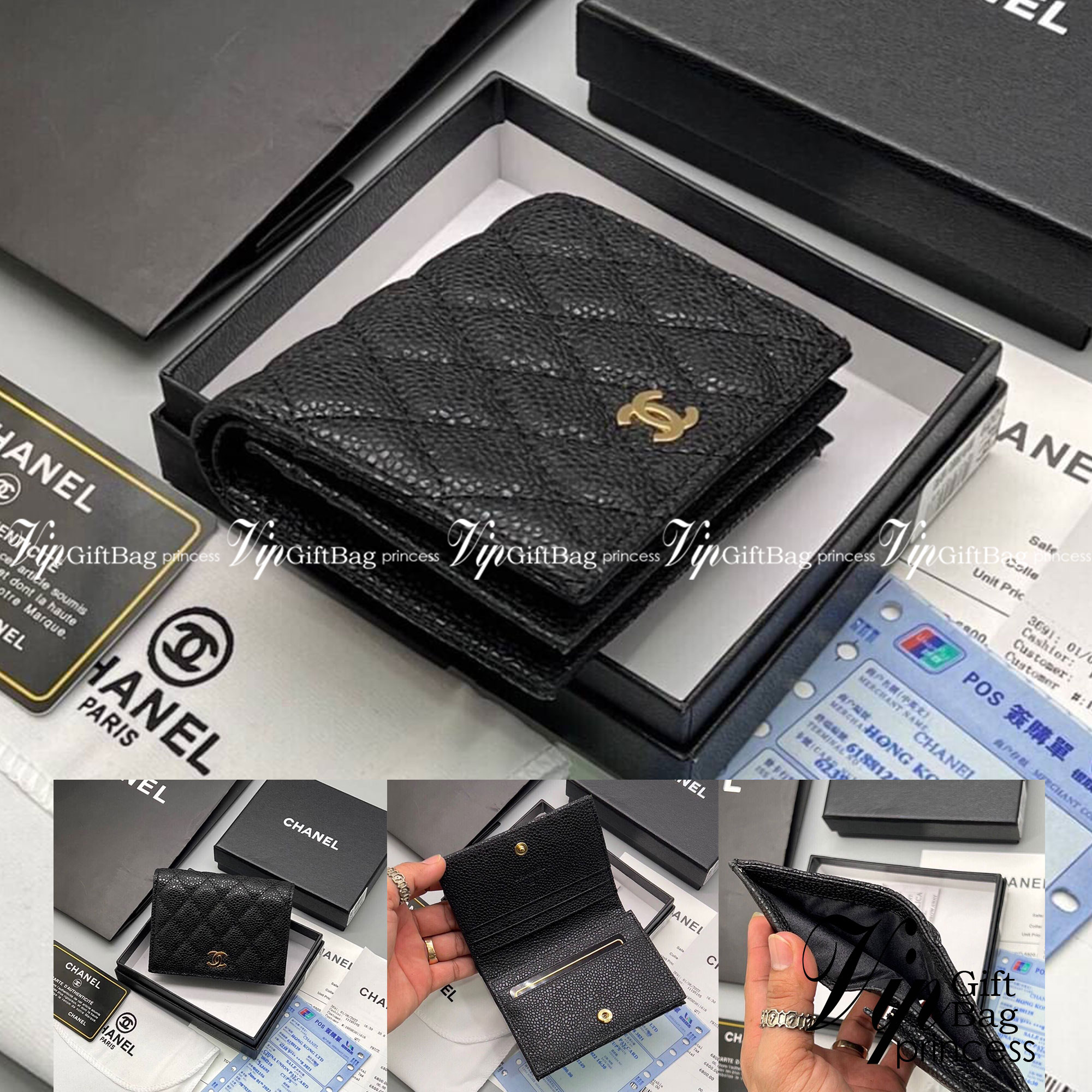 CHANEL Wallet Caviar / Chanel Short Wallet / Chanel Card Holder กระเป๋าสตางค์ชาแนลใบสั้น กระเป๋าใส่บัตร เกรดออริจินอล ภาพถ่ายจากงานขายจริง ใช้งานต่างประเทศได้