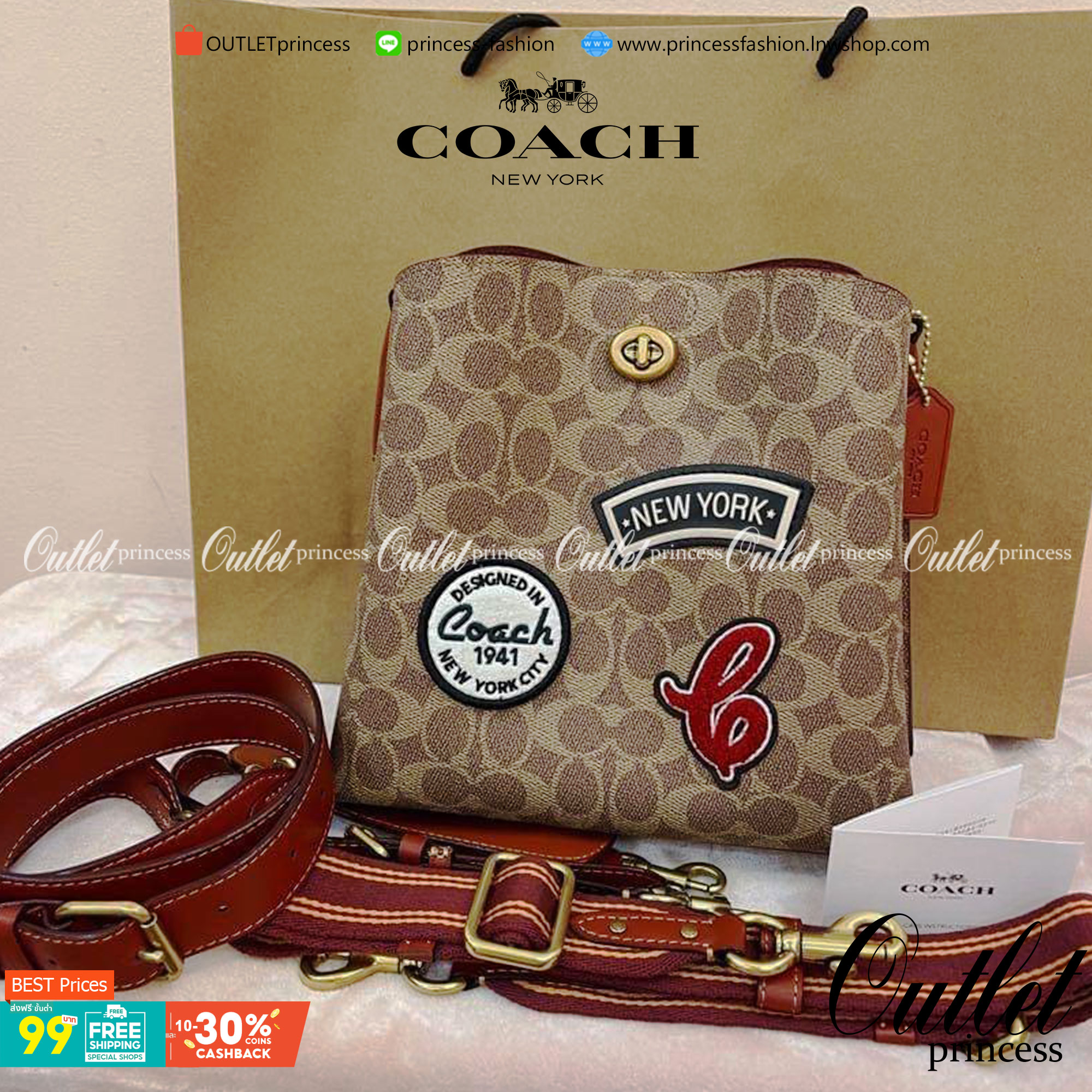 Coach Willow Bucket Bag In Signature Canvas With Patches รุ่นใหม่ล่าสุด พร้อมส่งที่ไทย