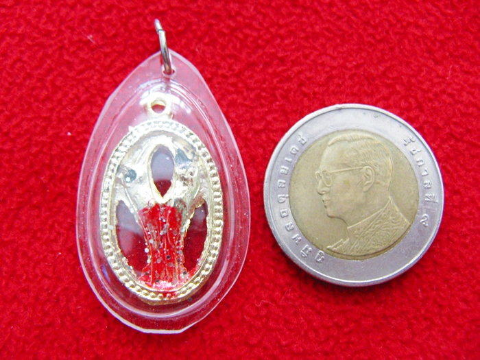 สินค้าหมดค่ะ สาริกาลิ้นทองสีแดงเลี่ยมกรอบใสพร้อมใบคาถาค่ะ