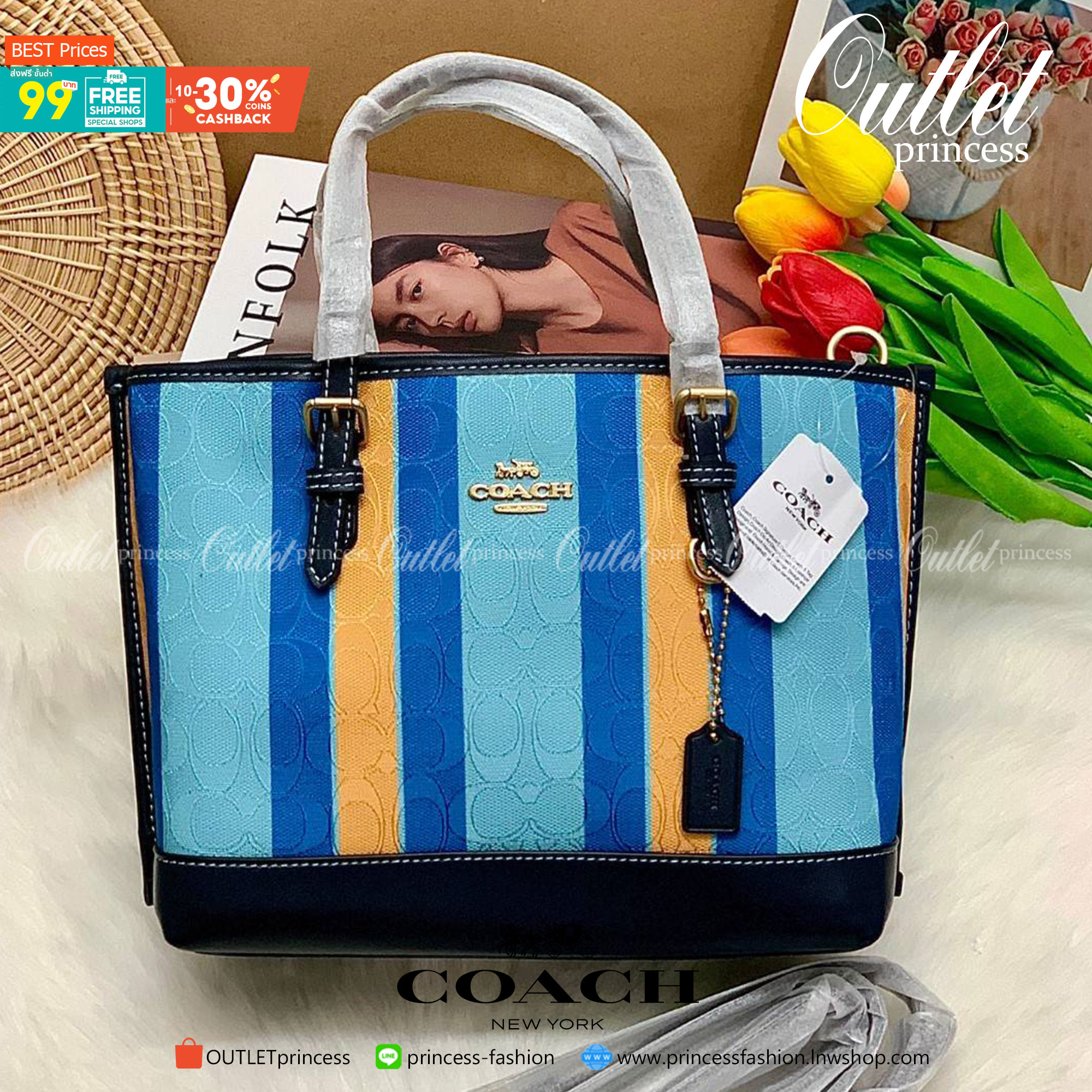 สวยมากกกคะคุ๊ณณ😘 COACH MOLLIE TOTE 25 IN SIGNATURE JACQUARD WITH STRIPES ((C4086)) มาพร้อมส่งที่ไทย! จัดก่อนสินค้าหมดค่ะ!