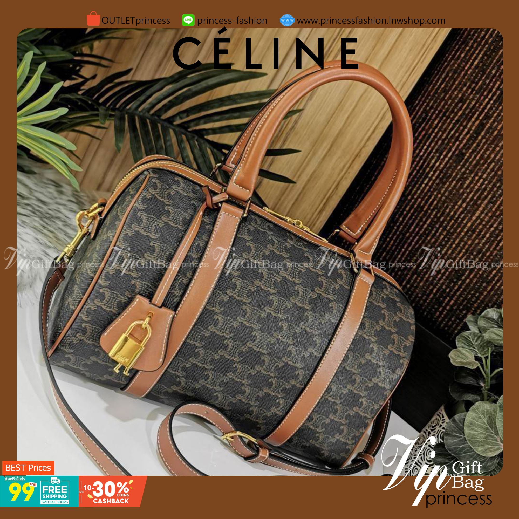 CELINE TRIOMPHE CANVAS BOSTON BAG VIP GIFT WITH PURCHASE (GWP) พรีเมี่ยมกิ๊ฟ Limited Edition จาก CELINE HAUTE PERFUME DUTYFREE วัสดุ TRIOMPHE CANVAS หนังขึ้นลาย Signature สวยหรูสุดคลาสสิคดีไซน์ไม่มีเอ้าท์ เปิดปิดด้วยซิปแบรนด์ มาพร้อมTagห้อยแม่กุญแจอะไหล่แ
