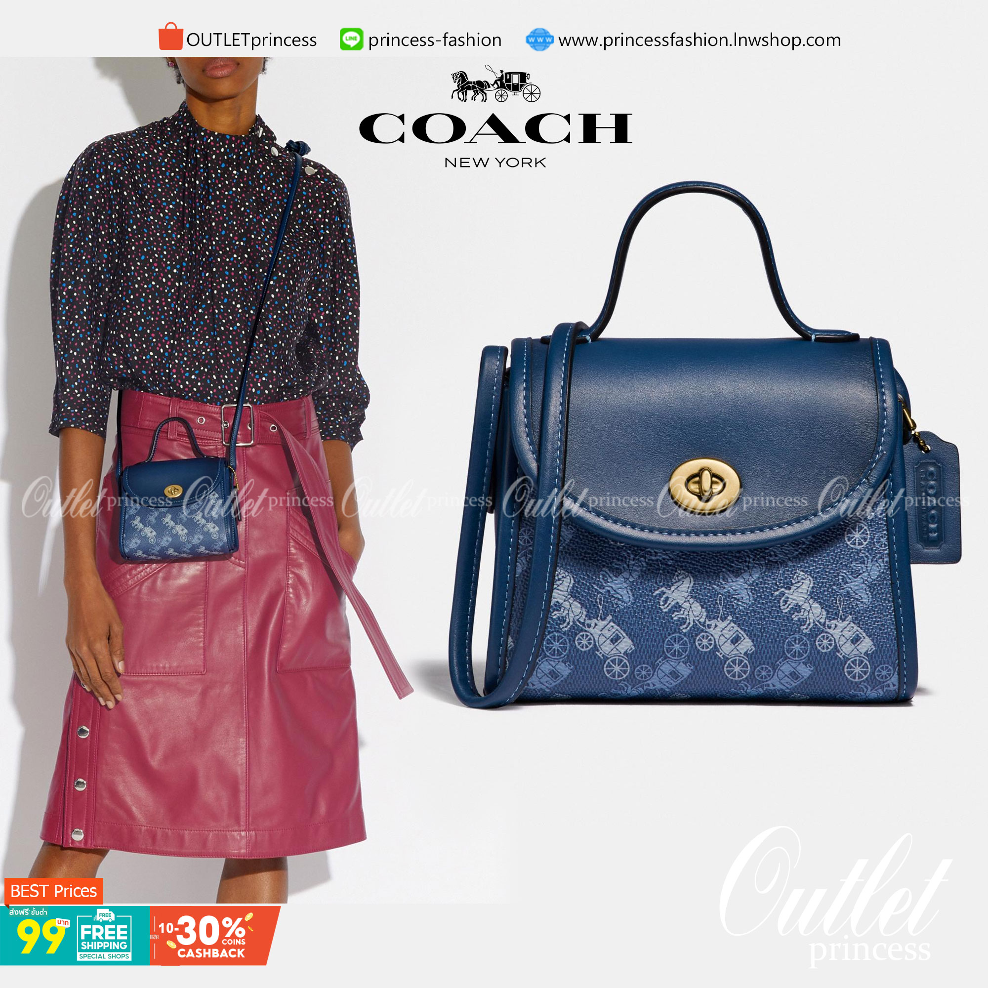 COACH Turnlock Top Handle With Horse And Carriage Print COACH Lady กระเป๋าสะพาย FM1981-144