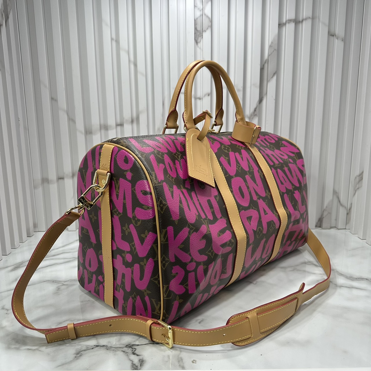 ORI หนังแท้ | LV Stephen Sprouse Graffiti Keepall 42cm กระเป๋าสะพายทรงคีฟออลใบใหญ่ ลวดลายตัวอักษรกราฟฟิกเต็มใบ