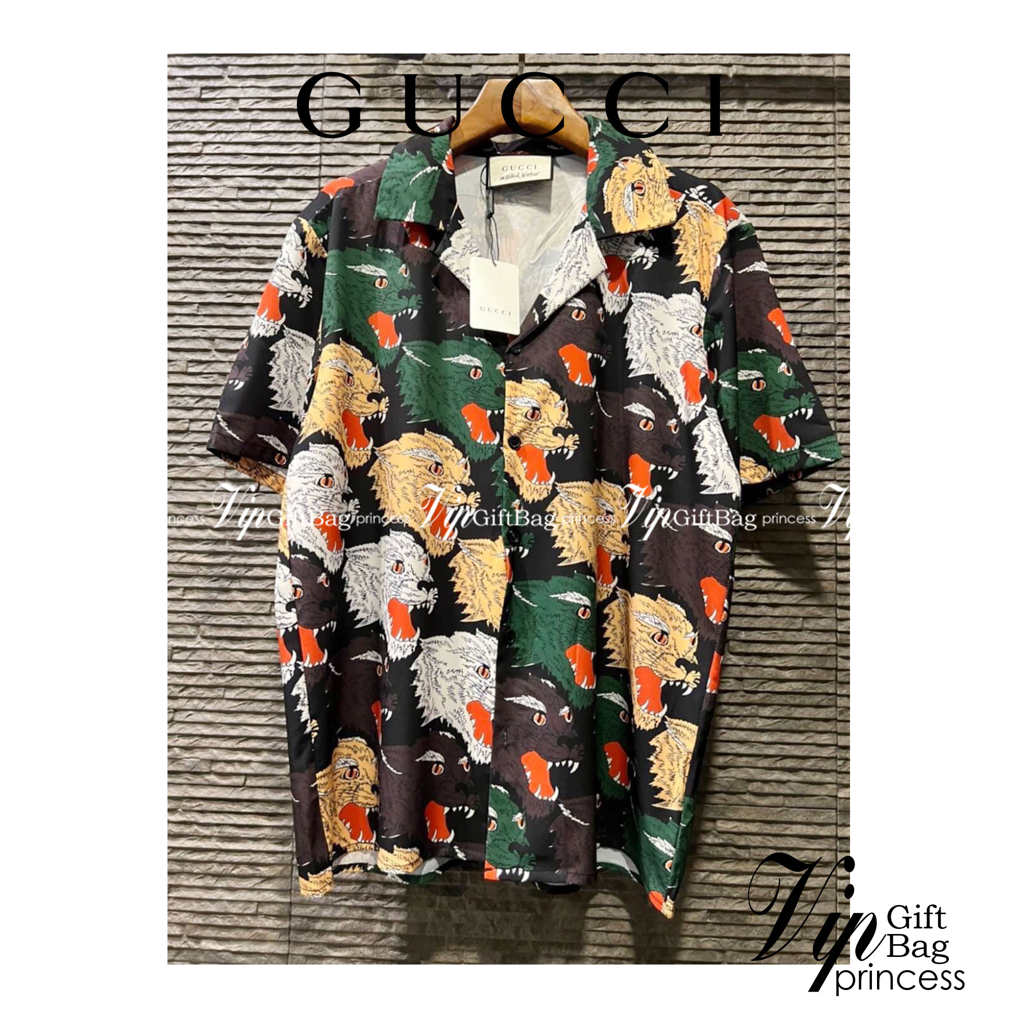 Gucci Panther Face Bowling Shirt in Green / Gucci Men's Shirts / Gucci Shirt งานเกรดออริจินอล พิมพ์ลายคมชัด มีป้ายแท็กที่คอเสื้อทุกตัว พร้อมส่งที่ไทย ภาพสินค้าถ่ายจากงานขายจริง ใช้งานต่างประเทศได้