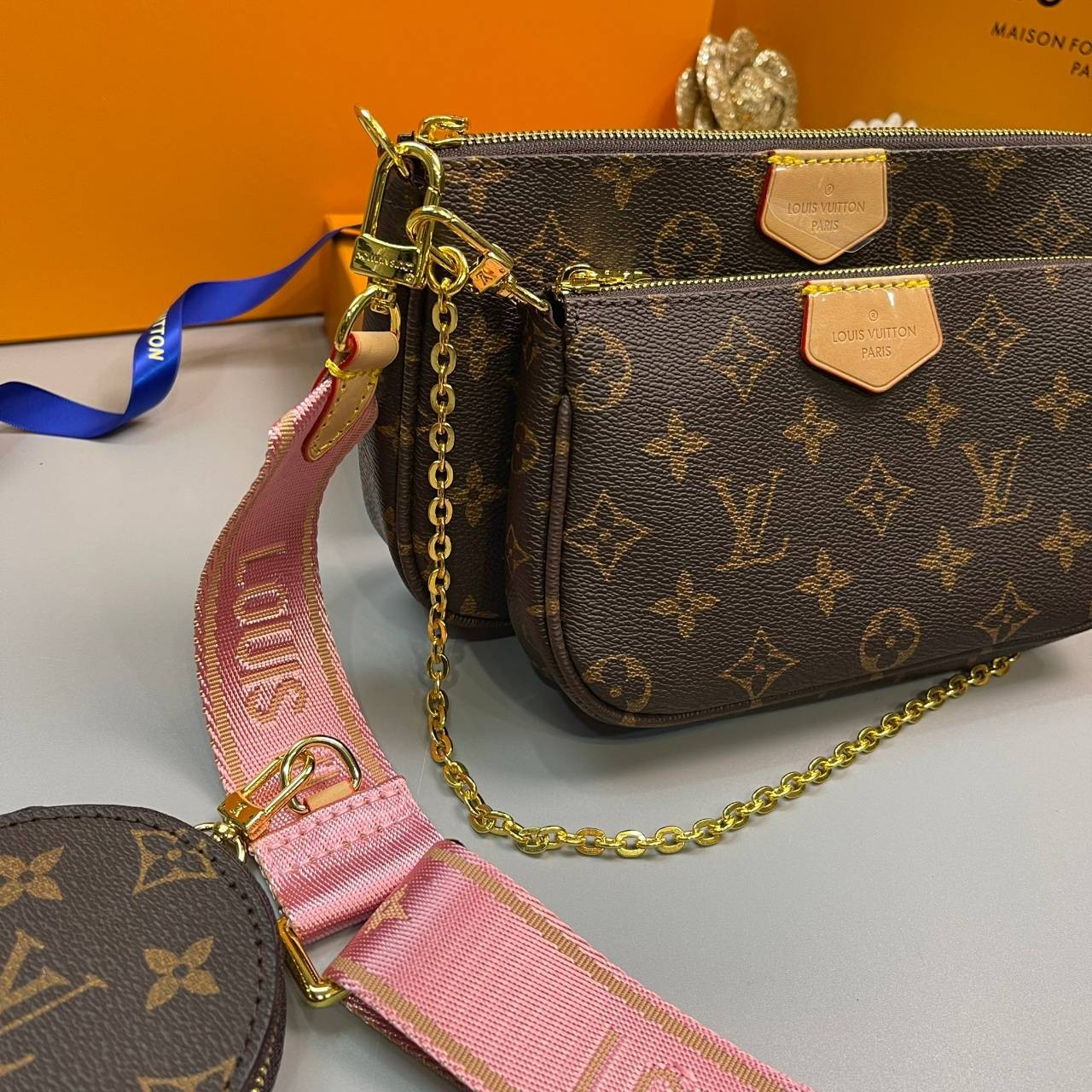 หนังแท้ LOUIS VUITTON MULTI-POCHETTE ACCESSOIRES Monogram 3in1 พร้อมส่งที่ไทย เกรดใช้งานต่างประเทศได้