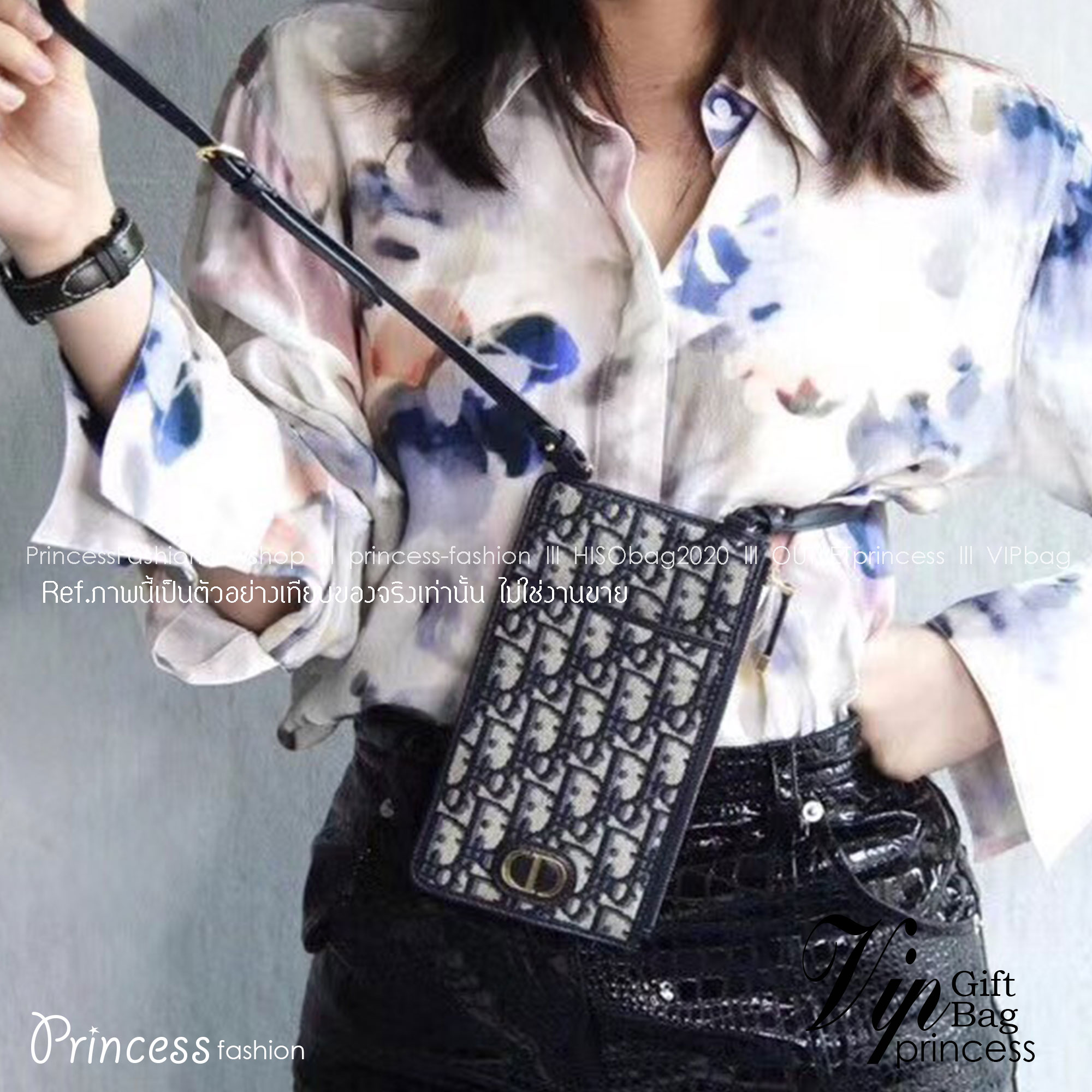 Dior 30 montaigne long wallet /Dior phone bag เกรดออริจินอล กระเป๋าเงินใบยาวลาย dior oblique ติดโลโก้ CD สีทองด้านหน้า