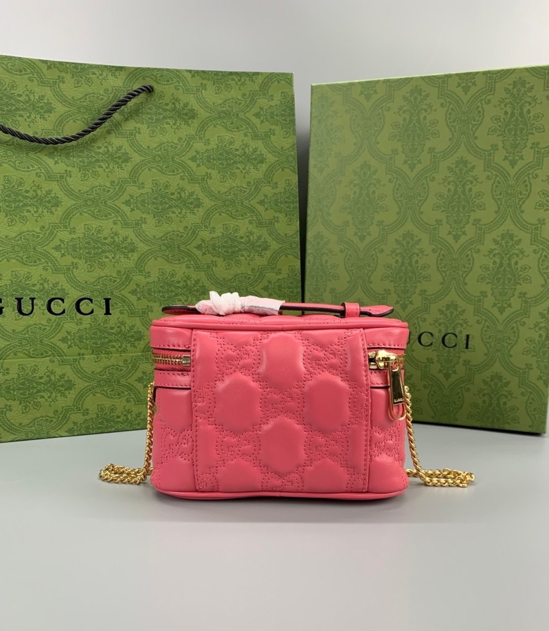 GUCCI GG MATELASSE TOP HANDLE MINI BAG กระเป๋าสะพายไซส์มินิพร้อมสายโซ่สีชมพู หนังแท้ เกรดออริจินอล 1:1 เกรดดีสุด สลับแท้