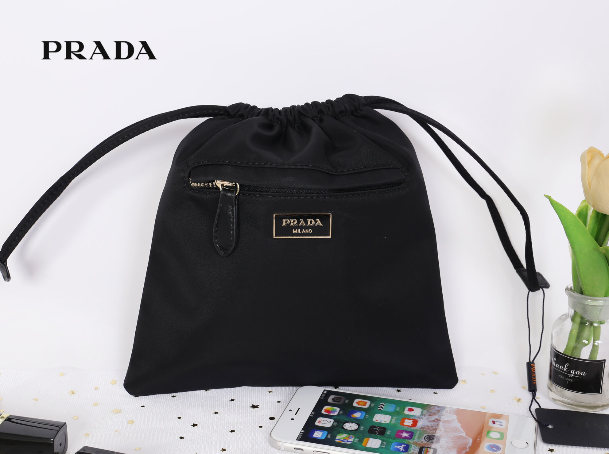 PRADA Drawstring Bag / PRADA BUCKET BAG กระเป๋าอเนกประสงค์ ทรงหูรูด ผ้าไนล่อนเต็มใบ กระเป๋าถือหรือคล้องแขน