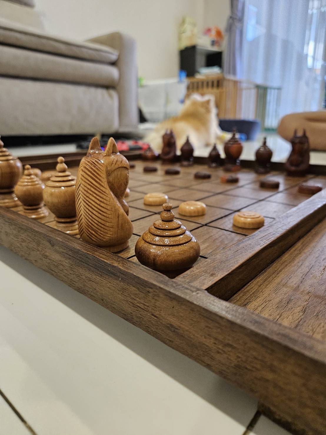 ชุดหมากรุกไทยกระดานไม้ช่อง 5.5x5.5ซม..พร้อมตัวหมากชุดคาณฑีวะ