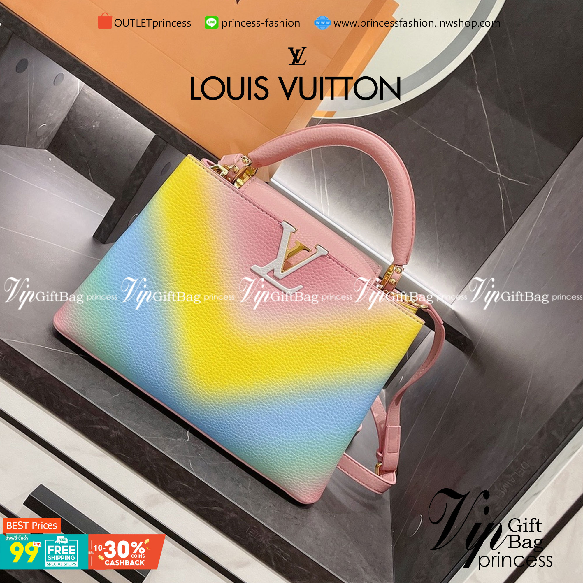 VIP 】หนังแท้ LV Louis Vuitton rainbow shoulder bag กระเป๋าสะพายมาใหม่สีเรนโบทรงtote อะไหล่สีทองสวยหรู มาพร้อมสายสะพายยาว คอลเลคชั่นใหม่ล่าสุด พร้อมเสิร์ฟความสวยถึงบ้านเช่นเคย!! ดีไซน์ย้อนยุค ที่แอบแฝงความเรียบหรูดูแพงอยู่ในตัว โทนสีคอนทราส ทำให้ไอเท็มนี้ด