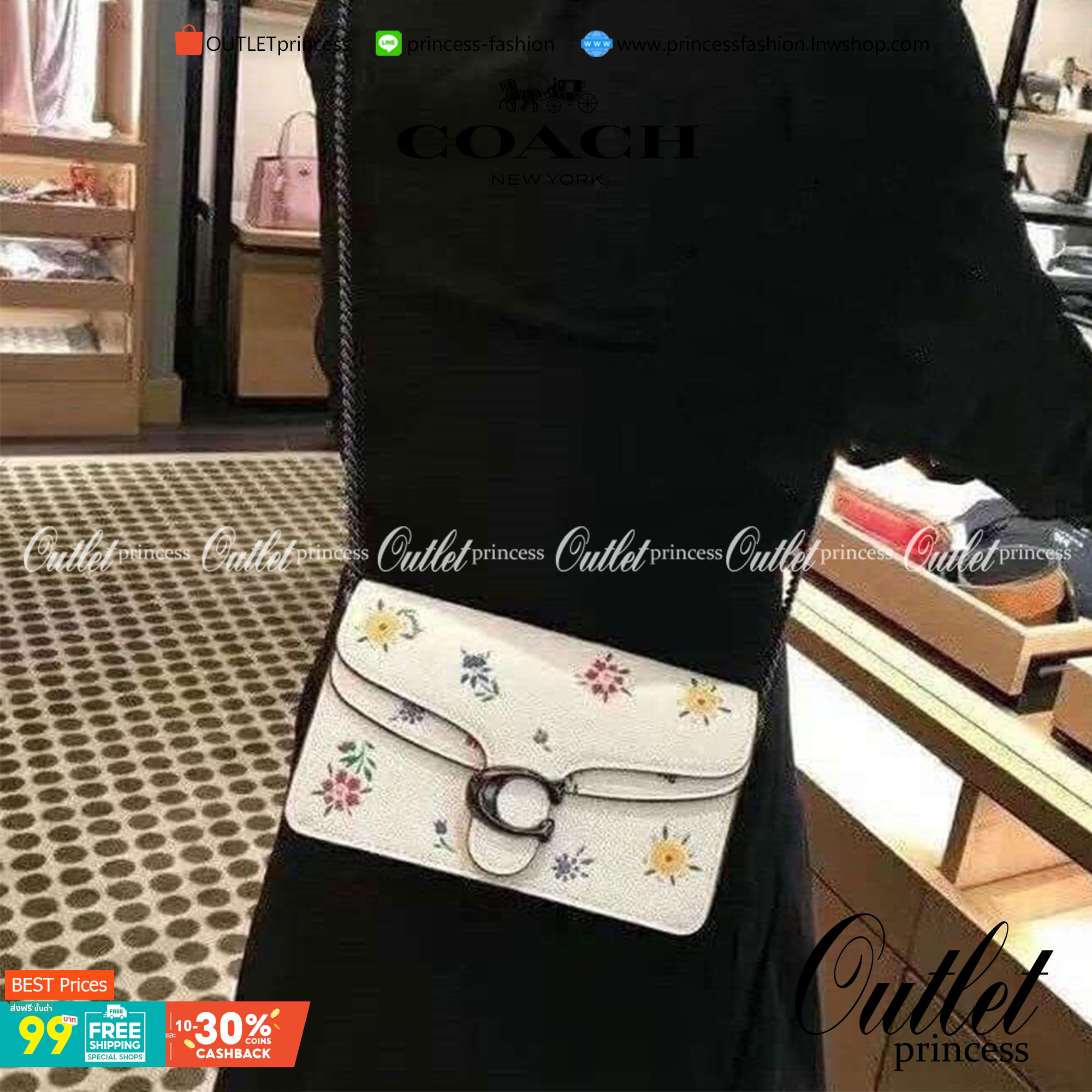 COACH TABBY CROSSBODY WITH WILDFLOWER PRINT ((810)) พร้อมส่งที่ไทยค่ะ! กระเป๋าสะพายครอสบอดี้ร์หรือสามารถถือแบบคลัทออกงานสวยๆได้เลยนะคะ วัสดุหนังแท้ หนังนิ่มค่ะ
