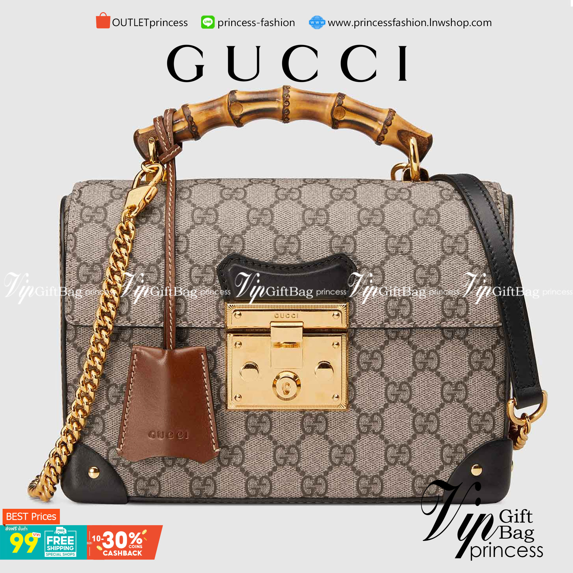VIP 】หนังแท้ GUCCI Padlock GG small bamboo shoulder bag พร้อมส่งที่ไทย