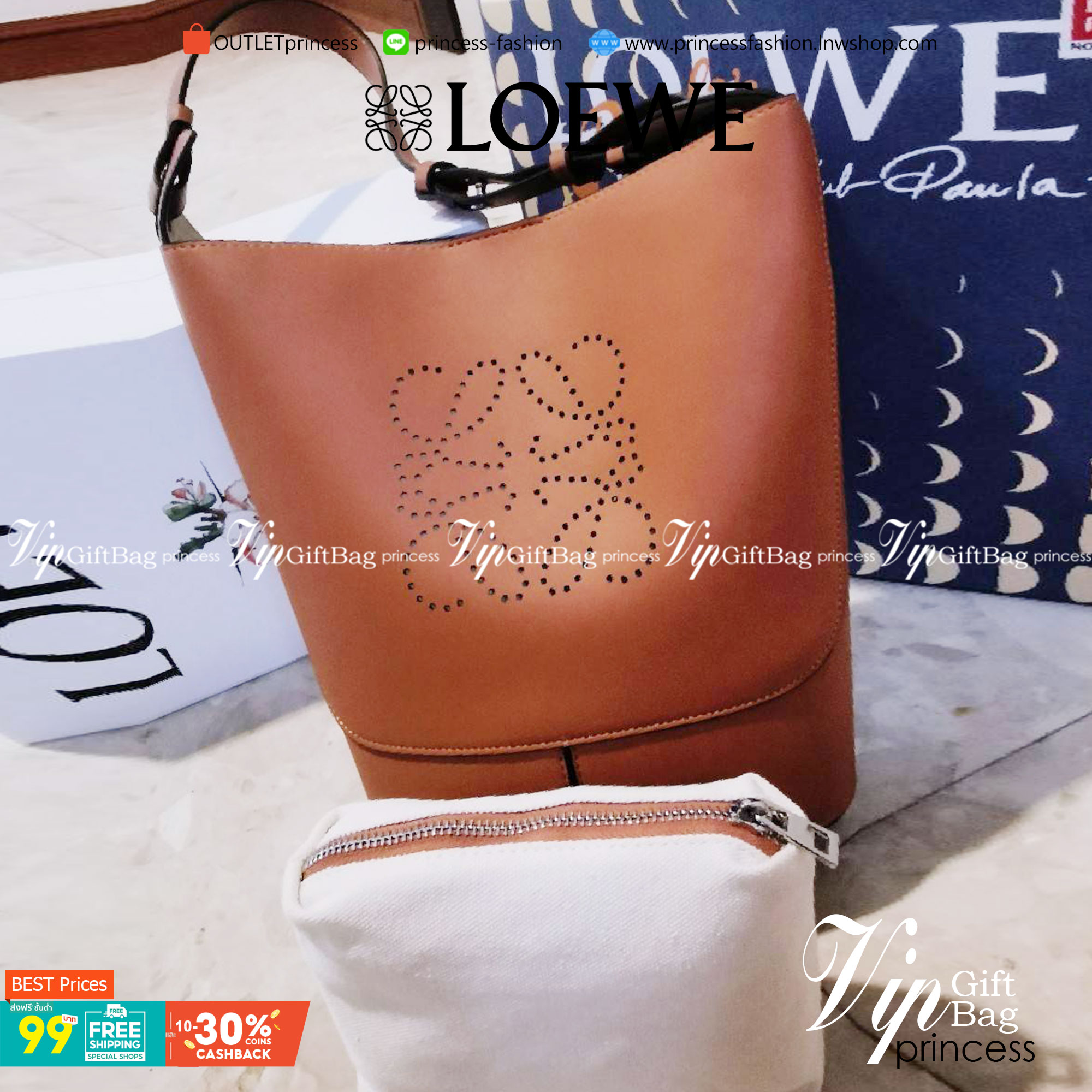 พร้อมส่งความสวย! Super Rare! ห้ามพลาด! LOEWE HOBO LEATHER SHOULDER BAG VIP GIFT WITH PURCHASE (GWP) กระเป๋าหนังแท้พรีเมี่ยมกิ๊ฟ Limited Edition จาก LOEWE PERFUME DUTYFREE รุ่น Rare items วัสดุหนังแท้ Lambskin หนังนิ่มสวยดีไซน์หรูด้านหน้าฉลุโลโก้ Loewe Ana