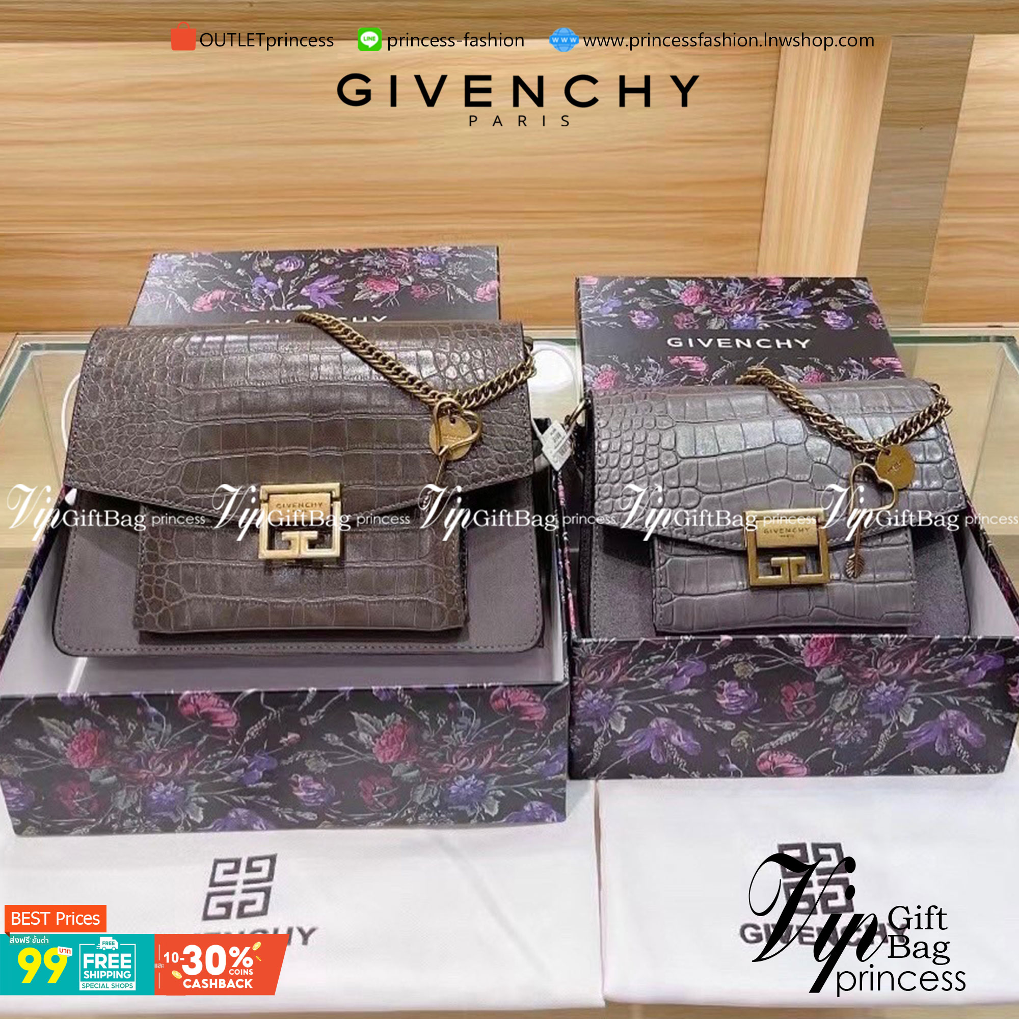 GIVENCHY GV3 CROCODILE-EFFECT SHOULDER BAG กระเป๋าสะพายหนังลายจระเข้ เปิดหน้าอะไหล่ทอง สวยหรูดูแพงตามแบบฉบับแบรนด์ งานจริงสวยจริงจังมากกก ไม่พูดเยอะ ควรมีค่าา!!!