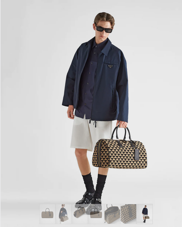 PRADA Large Boston jacquard Bag / Prada Symbole embroidered jacquard fabric travel bag 17" กระเป๋าทรงบอสตันใบใหญ่ ภาพถ่ายจากงานขายจริง ใช้งานต่างประเทศได้