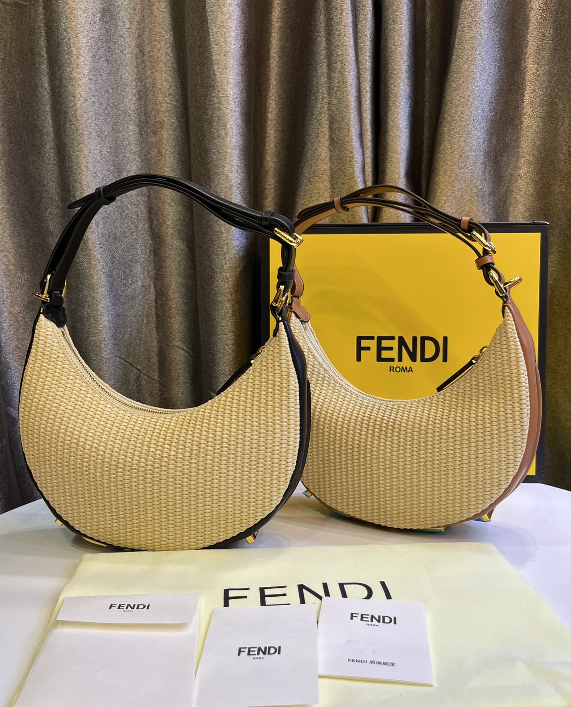 FENDI Fendigraphy Small Natural straw bag / Fendi hobo bag 25cm พร้อมส่ง กระเป๋าสะพายไหล่เฟนดิ Natural straw รุ่นใหม่ สวยหรู **สินค้าเกรดออริจินอล 1:1 สลับแท้