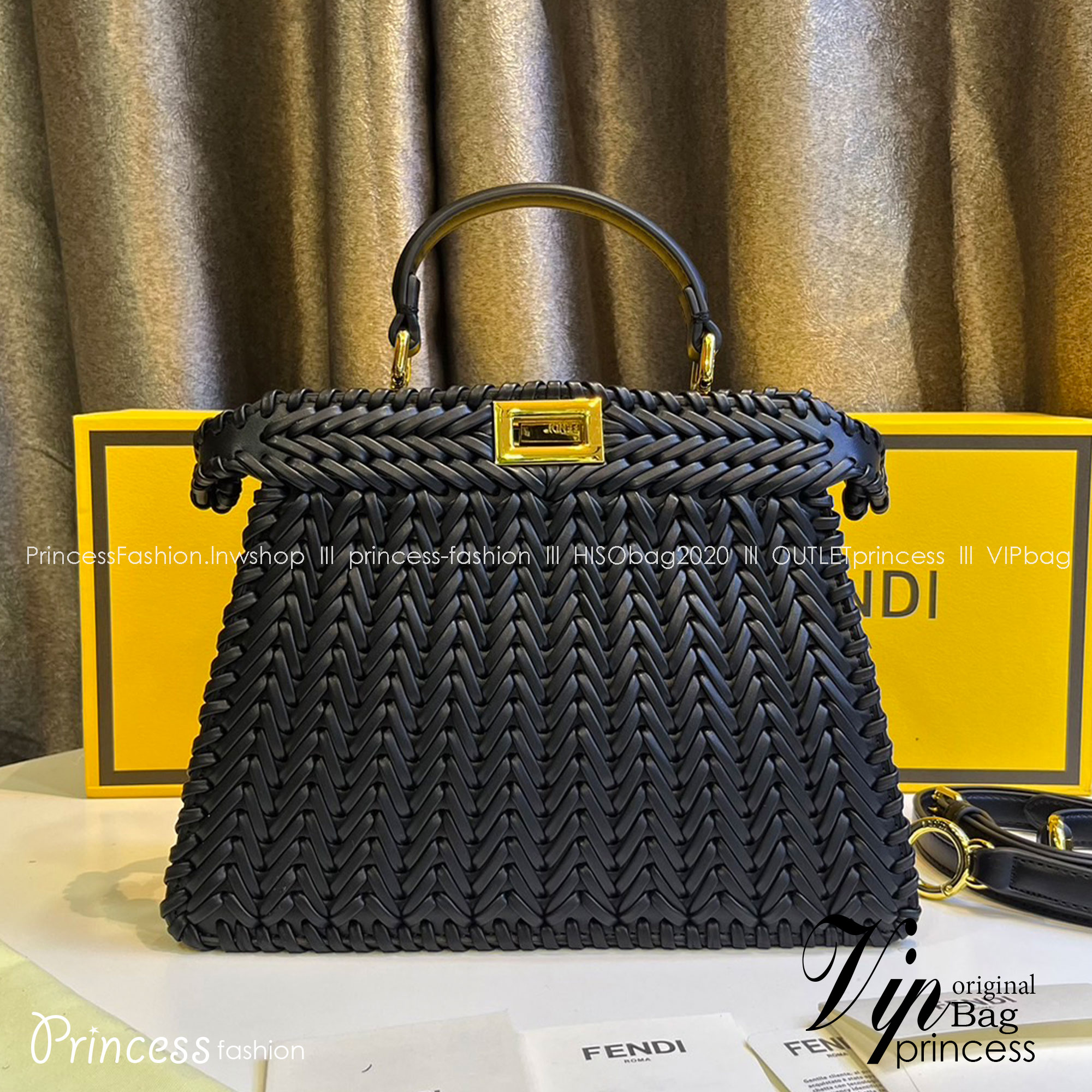 พร้อมส่ง 3 สี FENDI Peekaboo ISeeU Medium interlace leather bag กระเป๋าสะพายดีไซส์สาน ใช้ได้ 2 ด้าน 🧡 เกรดออริจินอล 1:1 สลับแท้