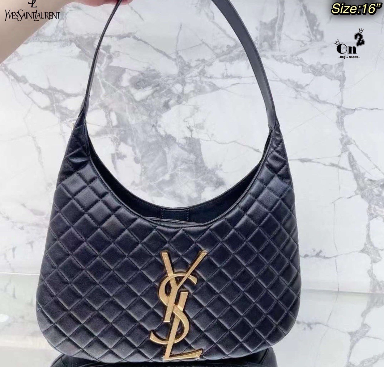 YSL Icare Maxi Shopping Bag In Quilted Lambskin 15" / YSL Icare Maxi Denim กระเป๋าสะพายใบใหญ่ มาพร้อมใบเล็ก หนังบุเย็บลายตาข่าย (Quilted Bag) ดีไซน์โฉบเฉี่ยวกว่าหลายระดับด้วยการประดับฮาร์ดแวร์ทองเหลืองในตัวอักษร Y.S.L สะดุดตา มอบสไตล์เรียบง่ายแต่คลาส