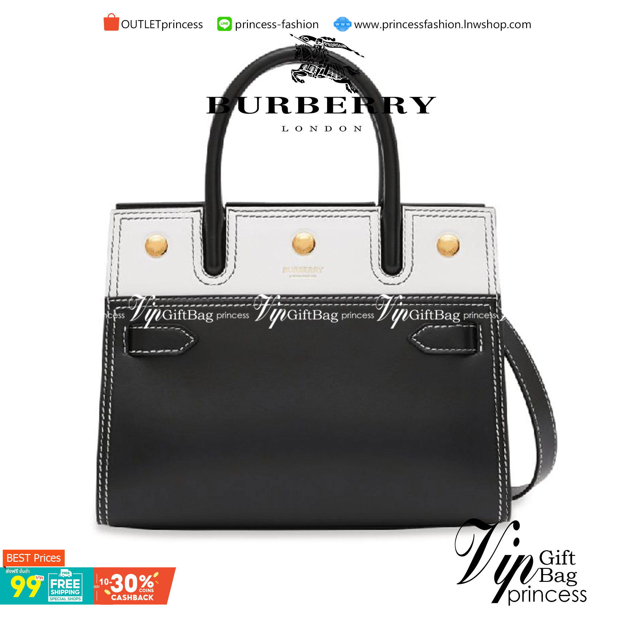 Burberry Small Leather Two-handle Title Bag In Black BURBERRY FRAGRANCES CROSSBODY BAG VIP GIFT WITH PURCHASE (GWP) พรีเมี่ยมกิ๊ฟ Limited Edition จาก BURBERRY PERFUME วัสดุ Geniune Leather ทรงเหลี่ยม TwoTone ดีไซน์สวยอยู่ทรง ด้านหน้ามีช่องใส่ของ ภายในโล่ง