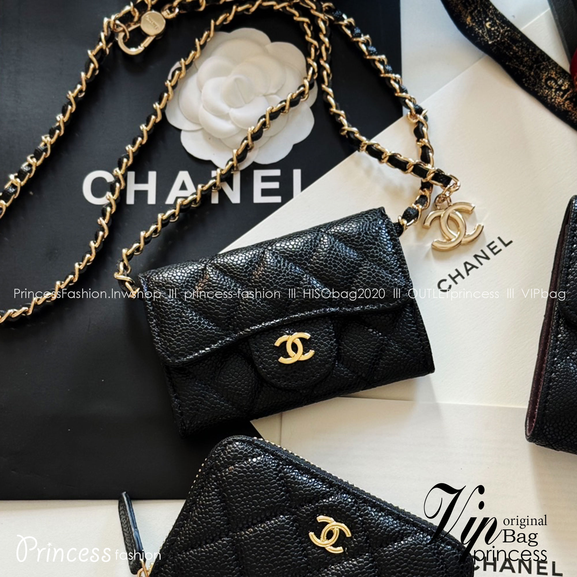 CHANEL mini wallet on chain crossbody กระเป๋าสตางค์พร้อมสายโซ่ หนังแท้ เกรดออริจินอล 1:1 สลับแท้