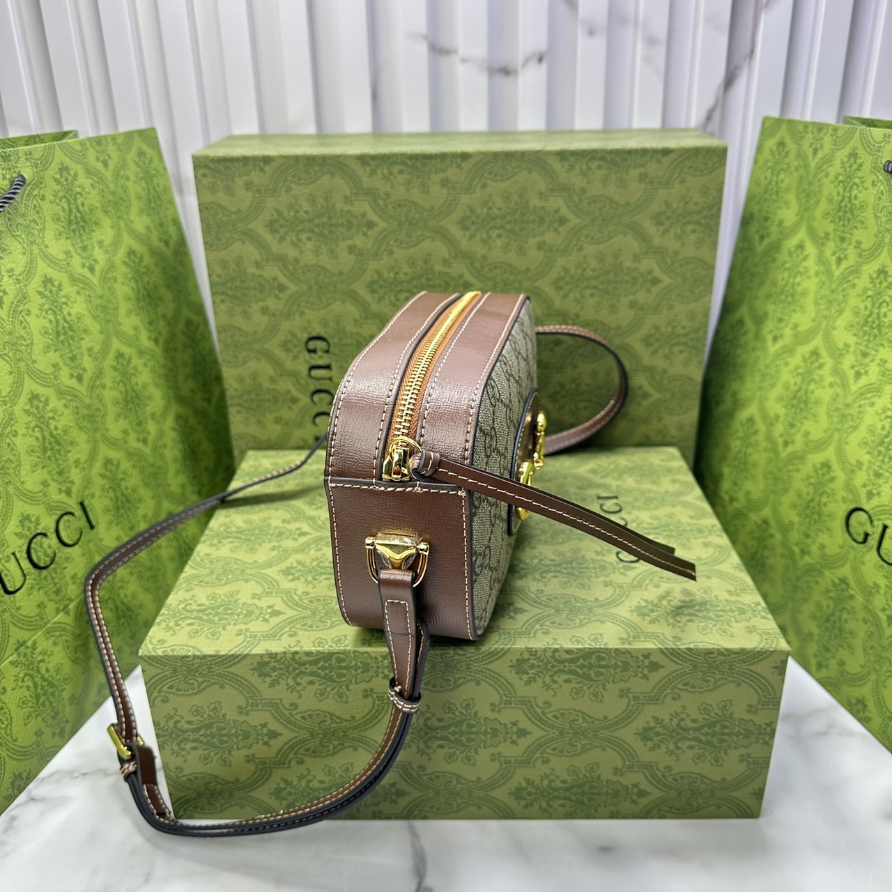 GUCCI HORSEBIT 1955 SMALL SHOULDER BAG Leather Gold-toned กระเป๋าสะพาย เกรดออริ สลับแท้ 1:1 ใช้งานต่างประเทศได้