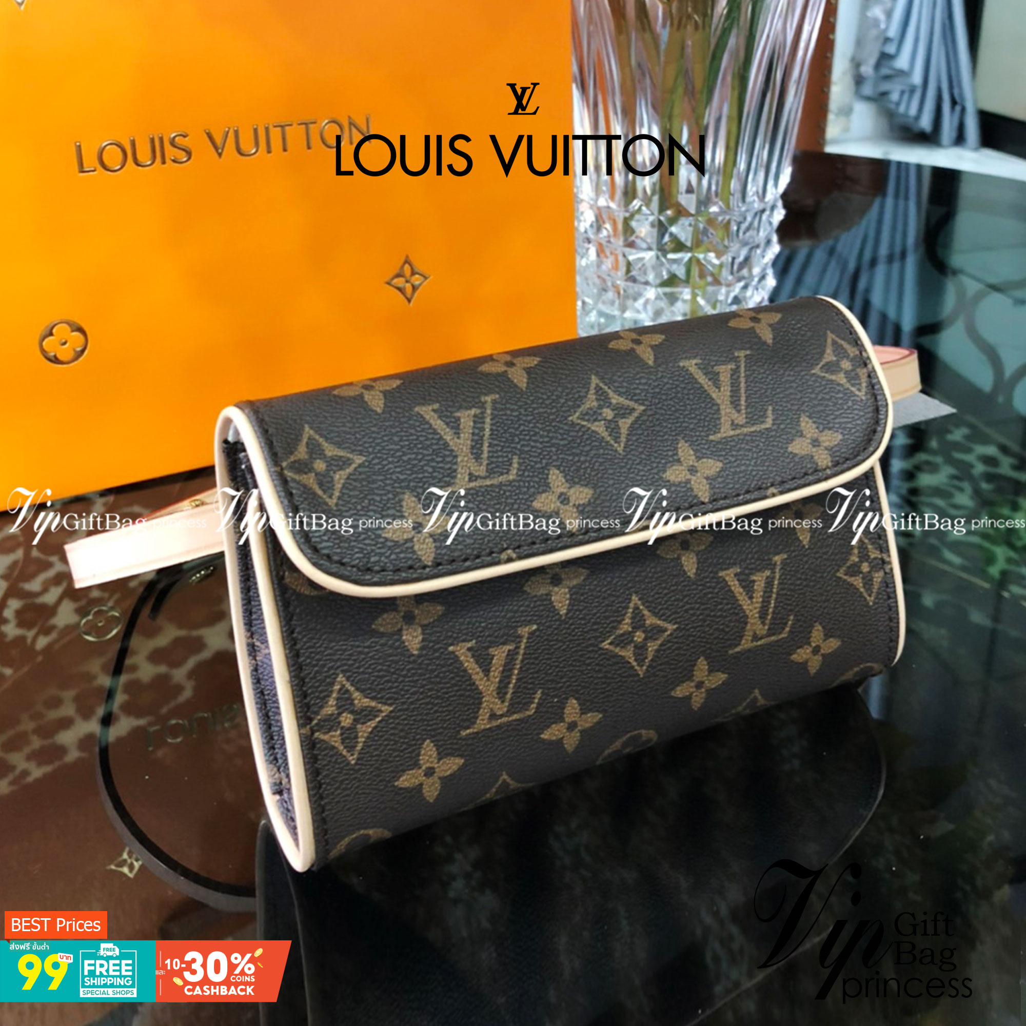 VIP 】หนังแท้ Louis Vuitton Mono Pouchette Florentine Belt Bag กระเป๋าคาดเอวหนังแท้สุดหรู มีจำกัดนะคะ