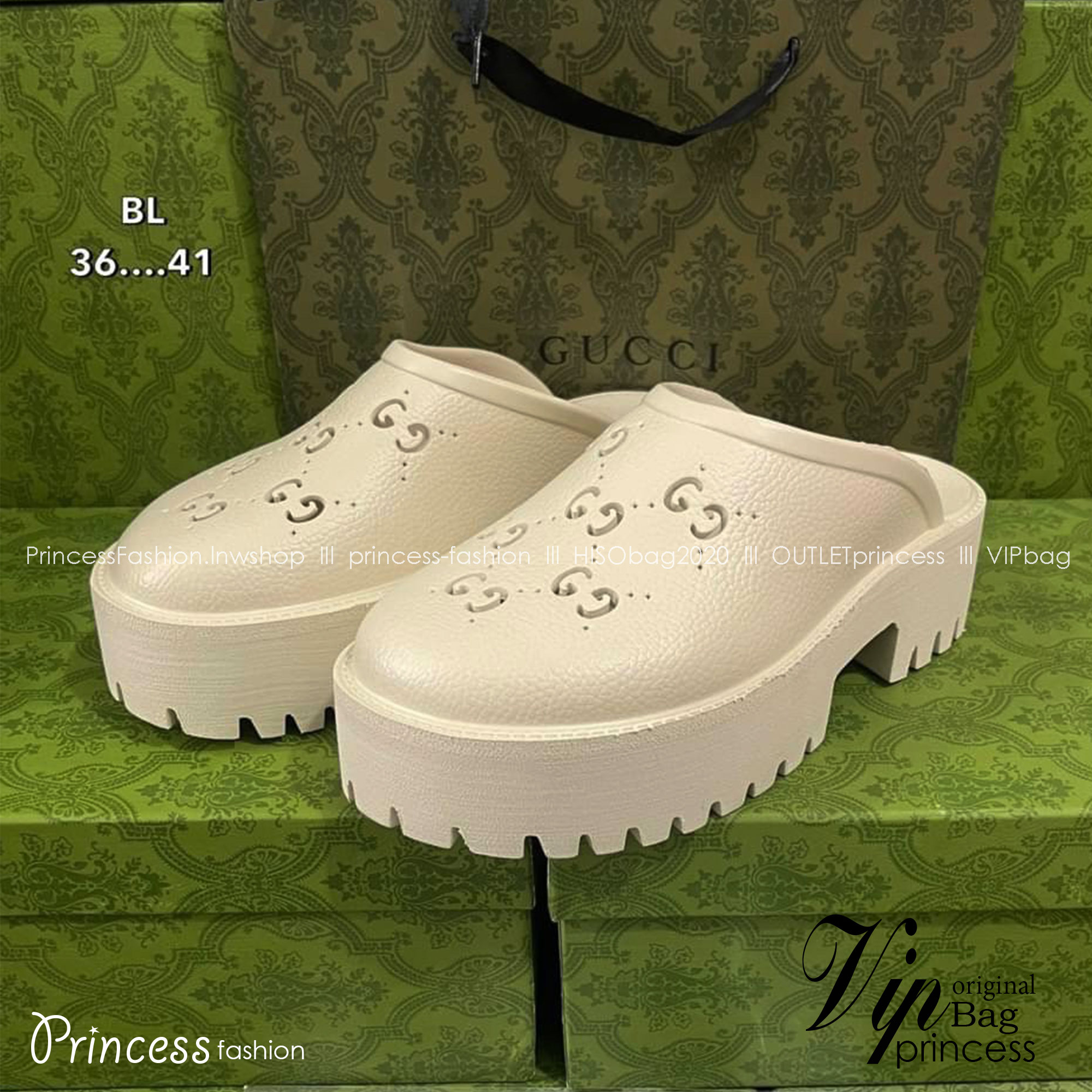 GUCCI platform perforated G sandal / GG Sandel รองเท้า GG เกรดออริจินอล สลับแท้ พร้อมกล่อง ภาพถ่ายจากงานจริง ใช้งานต่างประเทศได้