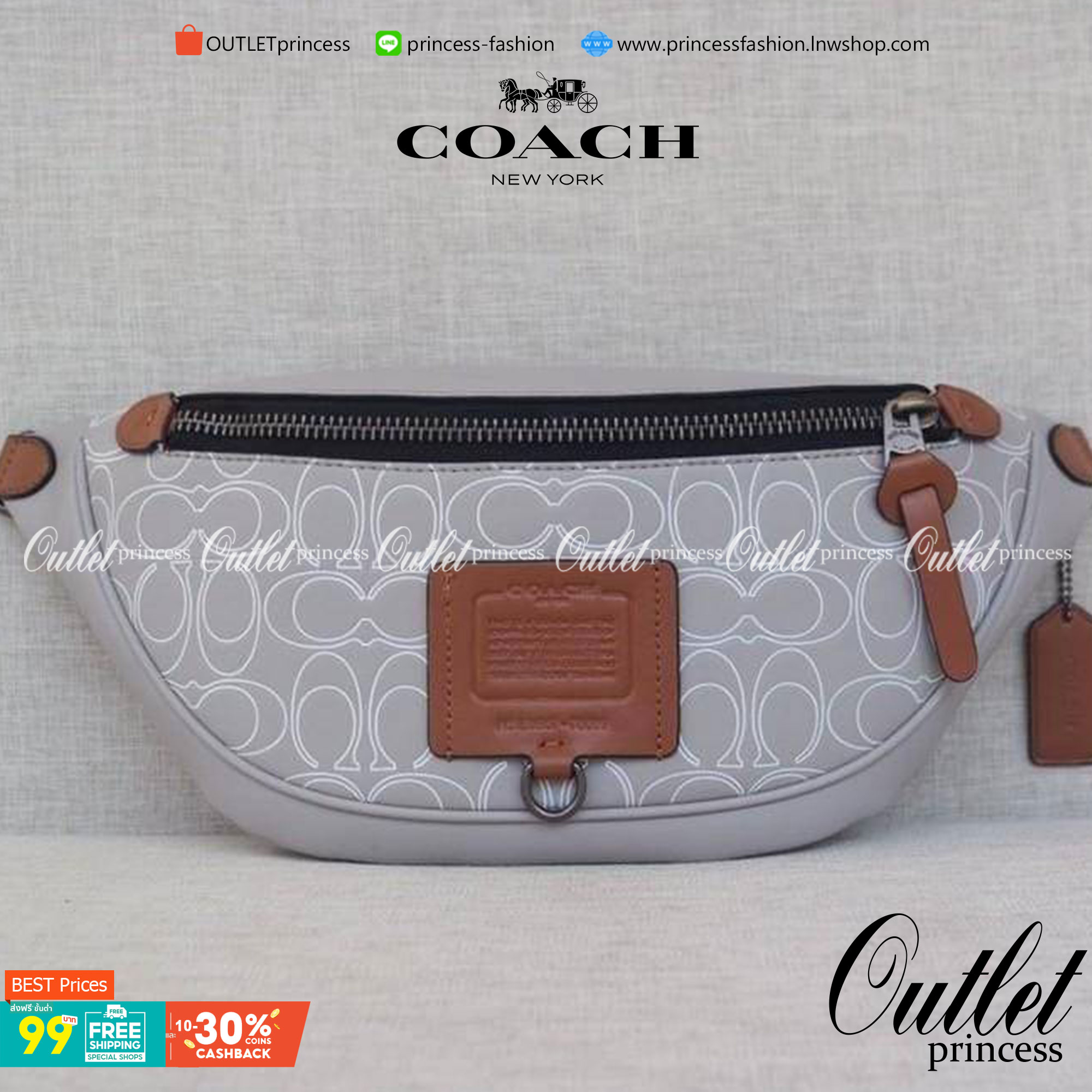 OUTTLET 】COACH RIVINGTON BELT BAG IN REFLECTIVE SIGNATURE LEATHER (78899)